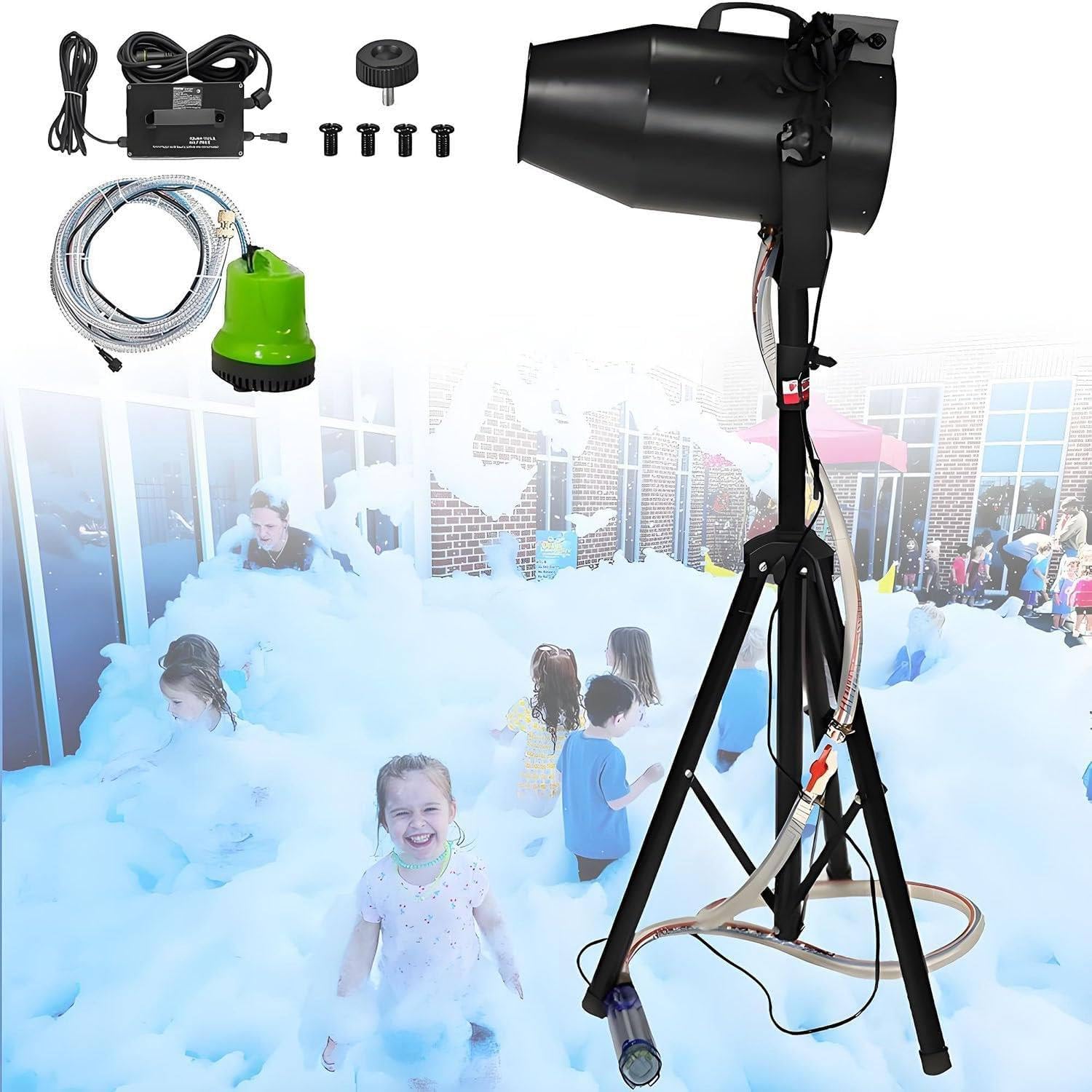 ZykuosDC Large Foam Machine, 1000W Party Cannon, Portable Maker with a Tripod Stand, Powerful For Backyard, Pool, Outdoor Events, Birthdays, Celebrations and Party,Black