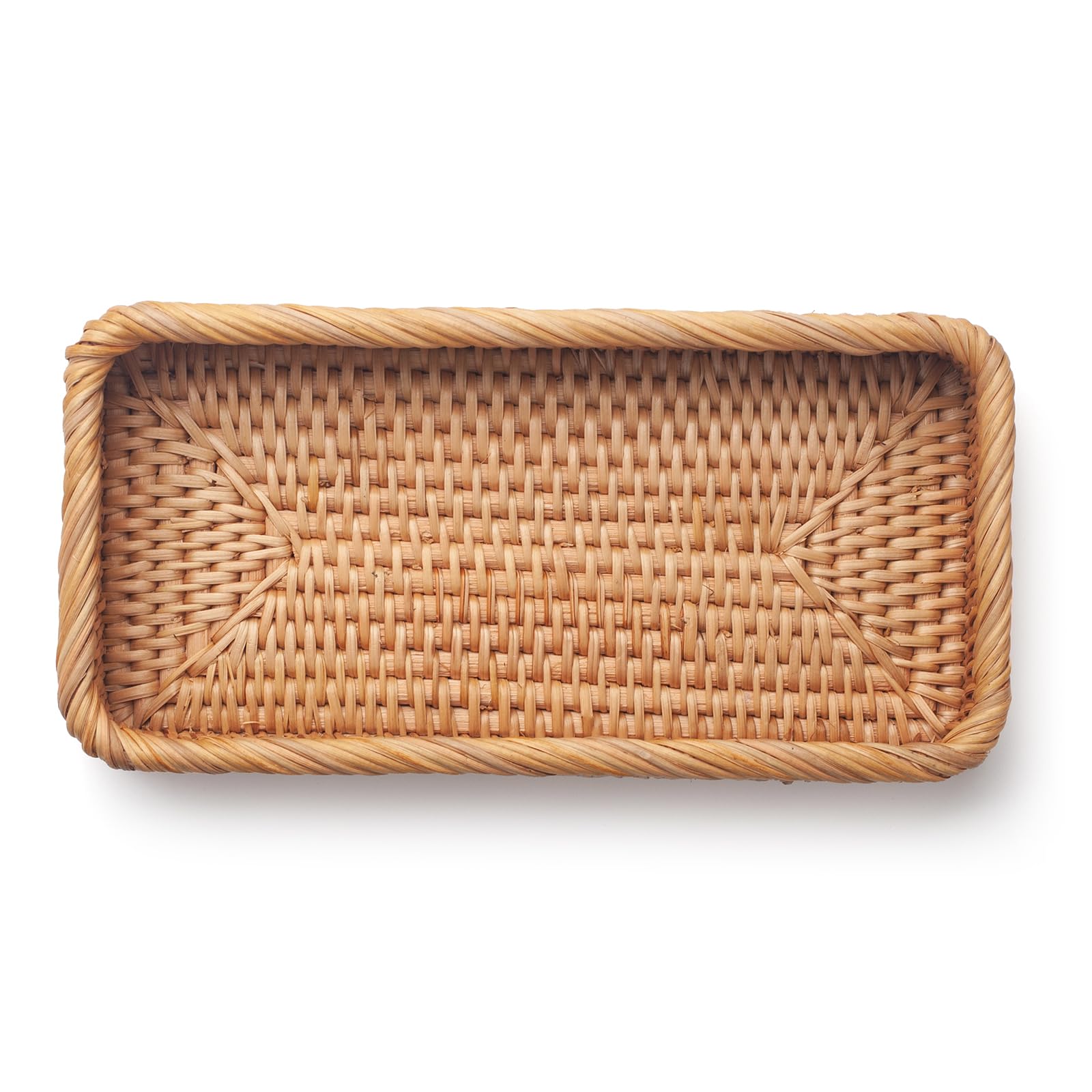 Vassoi Rattan da Bagno Cestini Portaoggetti Rettangolare per Riporre Asciugamani, Decorativi (Naturale 26 x 12.5 x 4 cm)