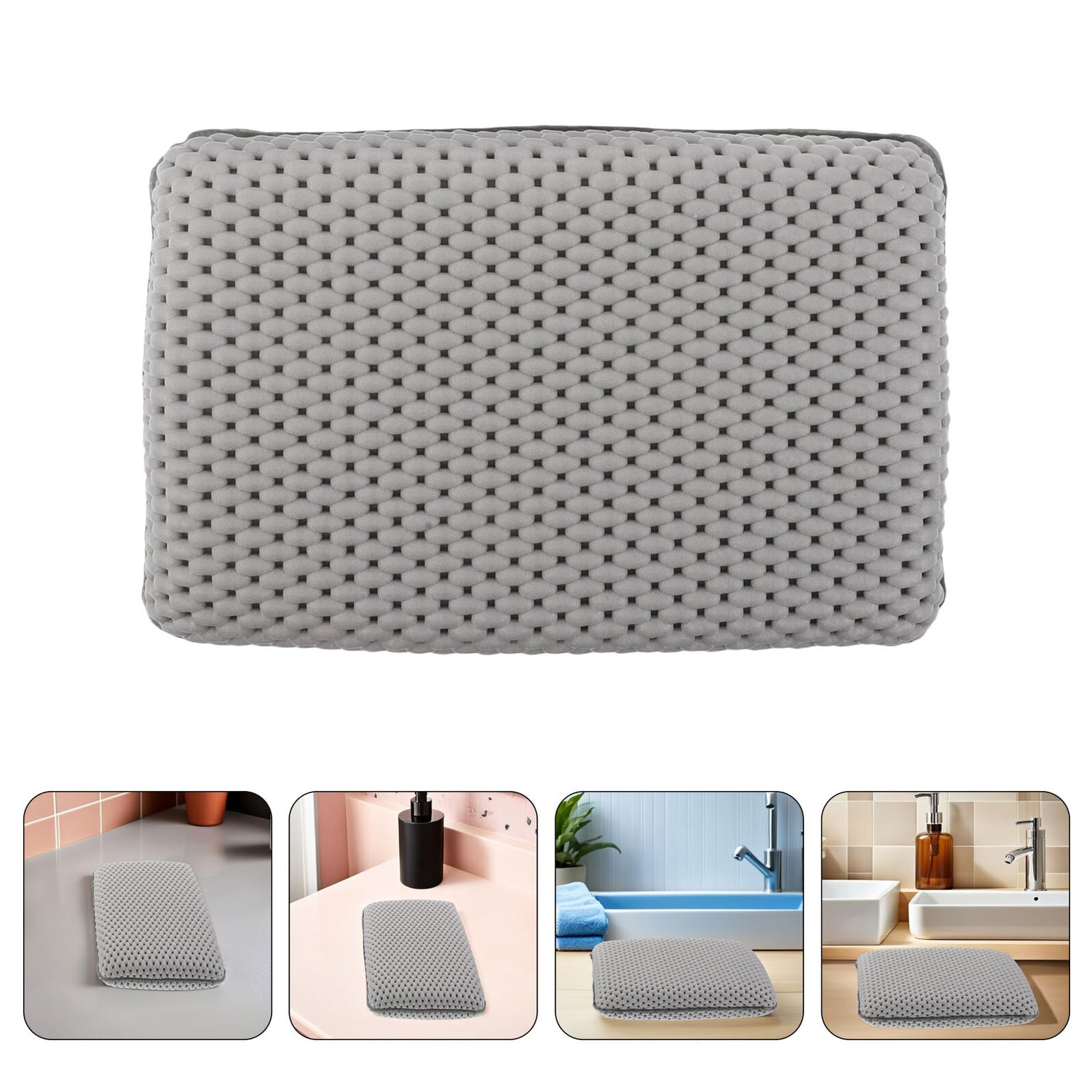 Gatuida Cuscino per Vasca da Bagno Grigio in Schiuma 29x19 Cm con Ventose Antiscivolo, Set 2 Pezzi, Poggiatesta e Supporto Schiena per Relax Spa Domestico e Hotel