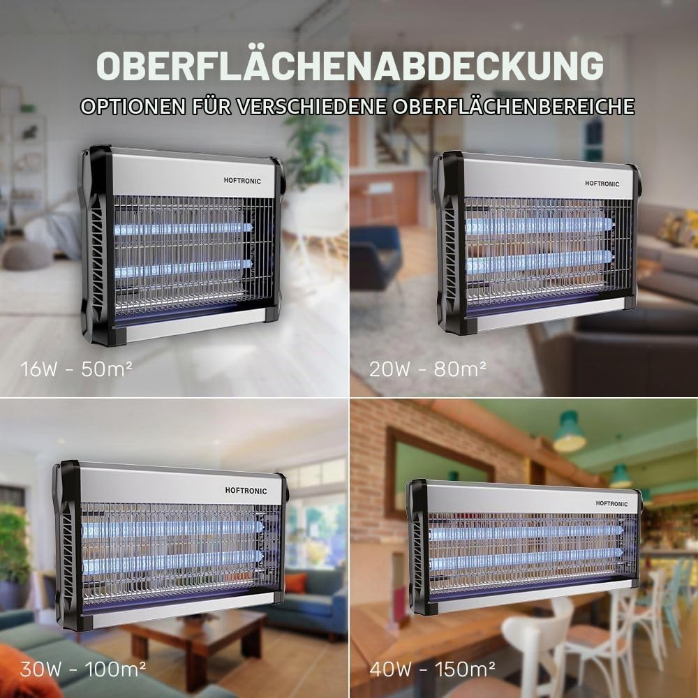 HOFTRONIC Volt - Insektenvernichter 4200 Volt (Hochspannung) - UV insektenfalle 40 Watt 150m² - Hoch effektiv gegen Lebensmittelmotten, Gartenmotten, Stechmücken, Fliegen u. Fliegende Insekten