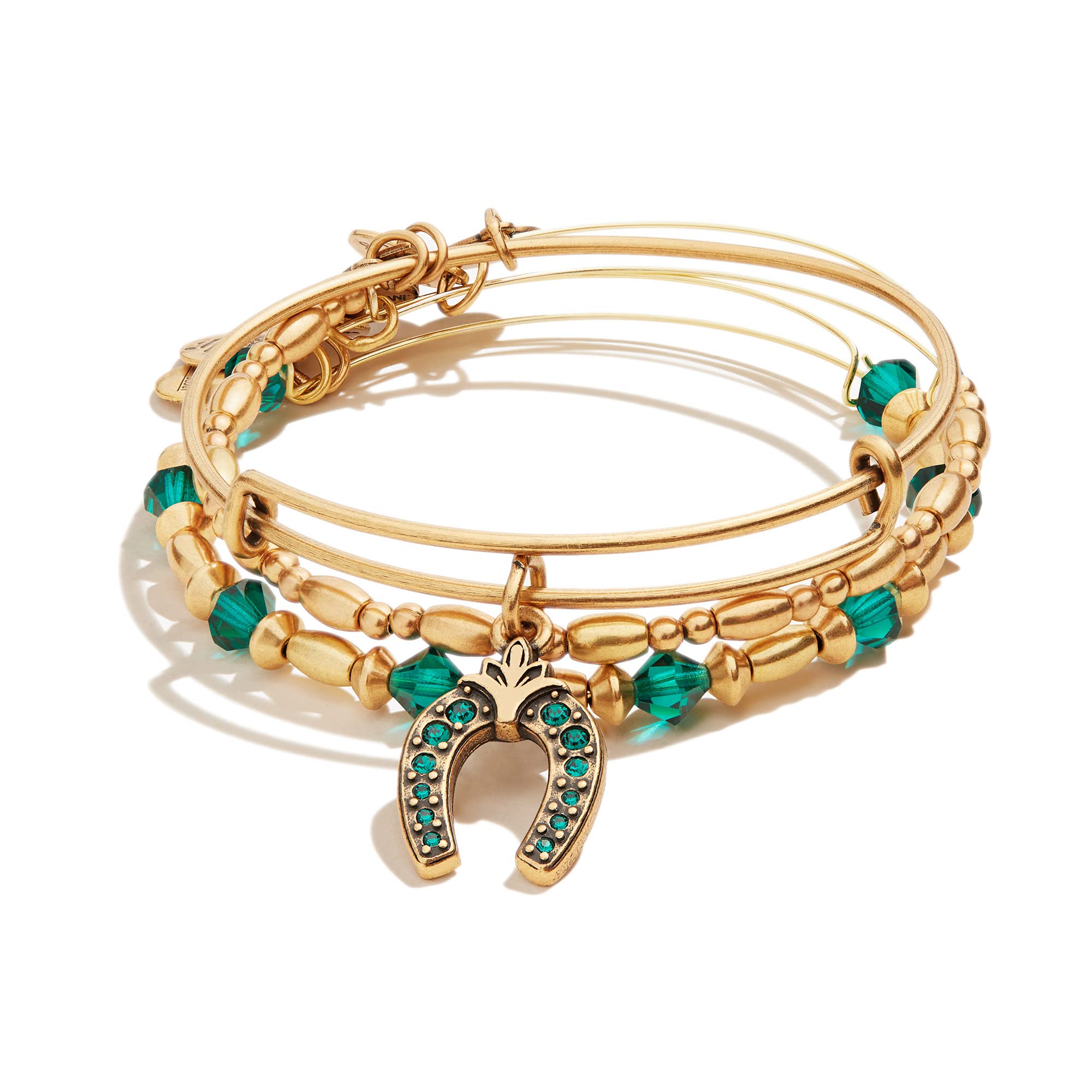 Alex and Ani Path of Symbols Expandable Bangle for Women, Token of Luck Charm, Rafaelian Gold Finish, 2 to 3.5 in, Set of 3