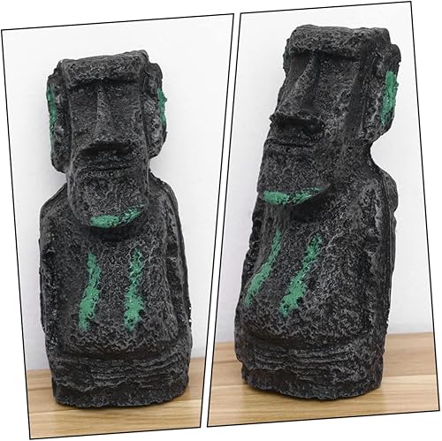 Miniatura 6 de Amosfun 6 piezas de estatua de piedra romana Moai, decoración de pecera, cueva oculta para pecera, refugio de reptiles, estatua de cabeza de isla de
