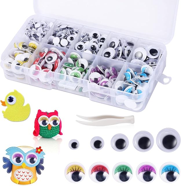 UNOLIGA Self-adhesive Googly Eyes, 430pcs Wiggle Eyes Small Sticky Googly Eyes Stick On Craft, Wobbly Eyes with Eyelashes for Scrapbooking Accessories Doll Making (5/6/8/10/12 mm)