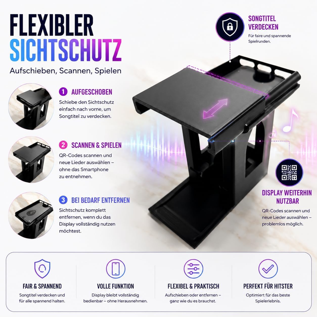 Handyhalterung Turm passend für Hitster – Smartphone Ständer mit Kartenfach – stabil & rutschfest für QR-Code Scan – Zubehör kompatibel mit Hitster Original & Party