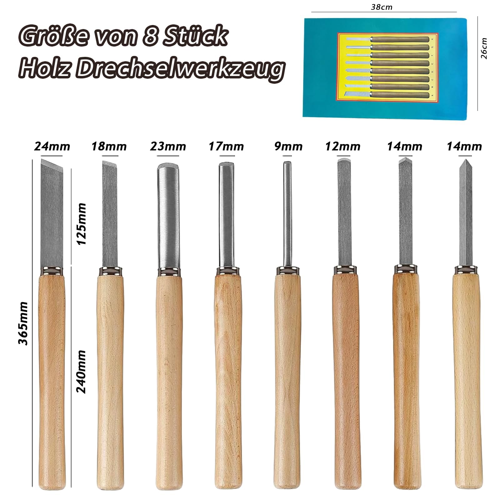 8 Stück Holz Drechselwerkzeug Meissel Set Drechselmesser Multifunktional Drehmeißel Set Drechselbeitelsatz Drechseleisen Holzmeisel für Holzschnitzereien Anfänger - 8 Stechbeitel + Papierbox