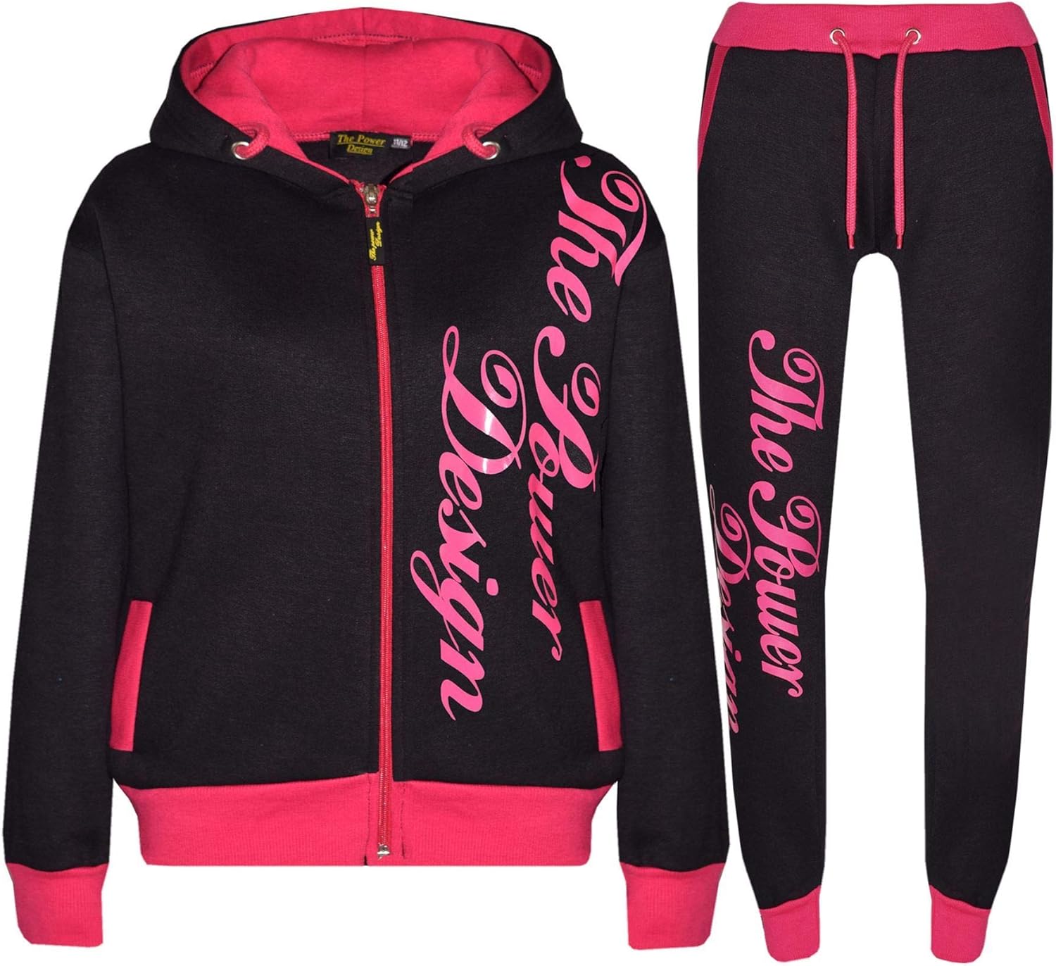Tracksuit Boys Girls The Power Design Print Zip-Up Top - T.S PD 301 Black & Pink 7-8.