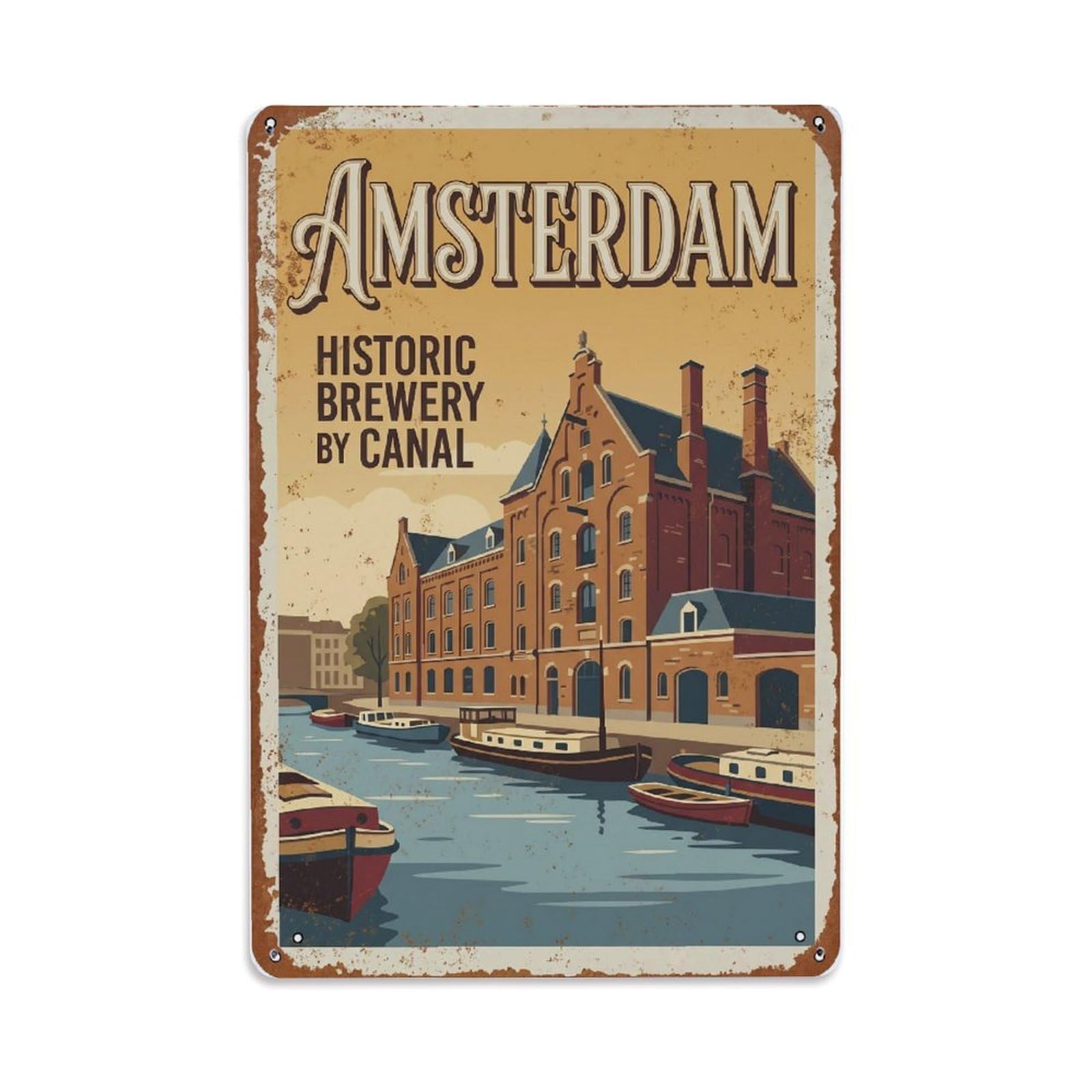 Vintage Travel Brewery Netherlands Historic Metal Tin Sign Plaque Wall Decor for Cafe, Club Bar, Office, Home Garden Metal Poster 8x12Inch