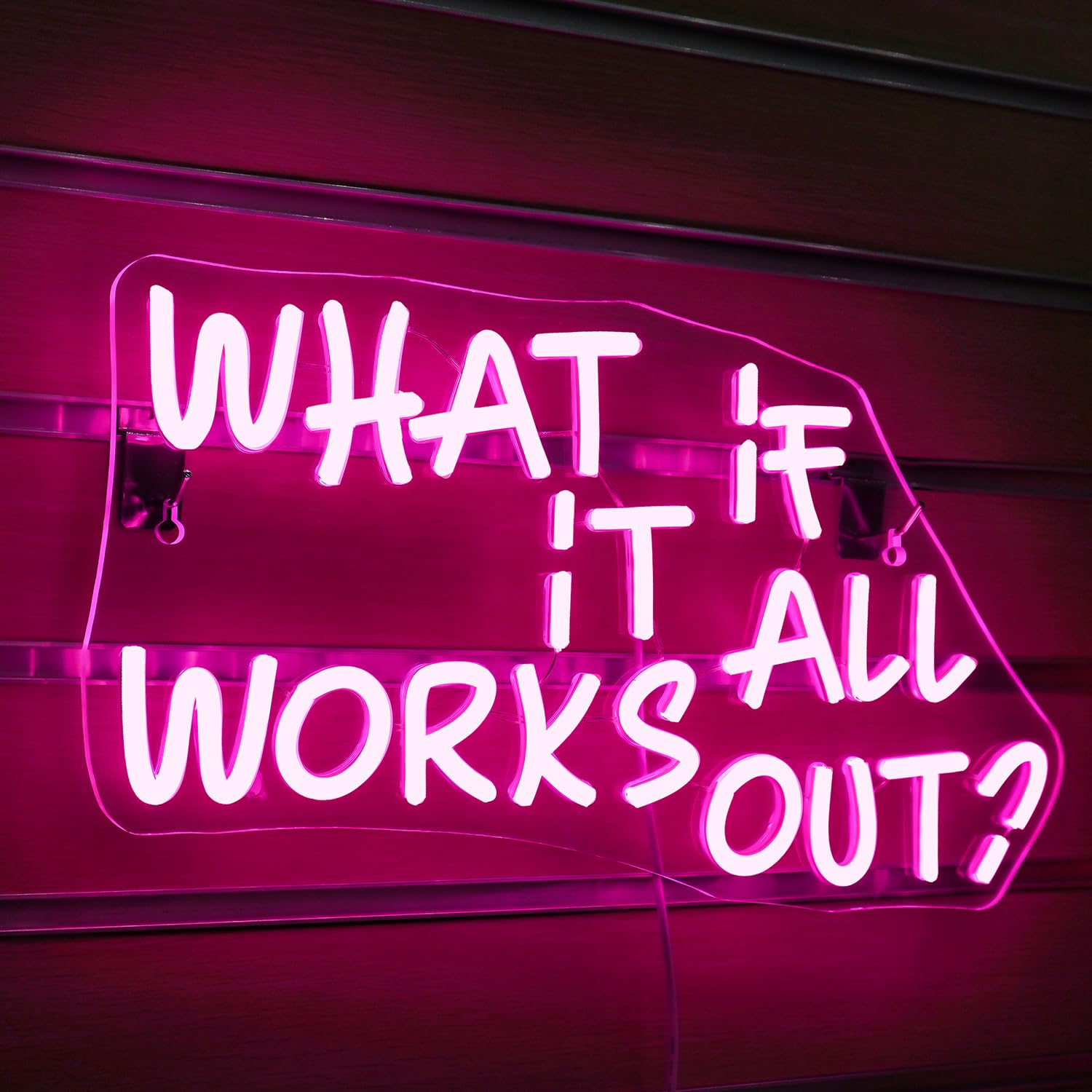 ineonlife 'What if it All Works Out' neonowy znak do dekoracji ścian, ściemniane, neonowe znaki świetlne LED, 5 V/2 A, zasilany przez USB, różowy znak świetlny, do salonu, biura, na imprezę, do