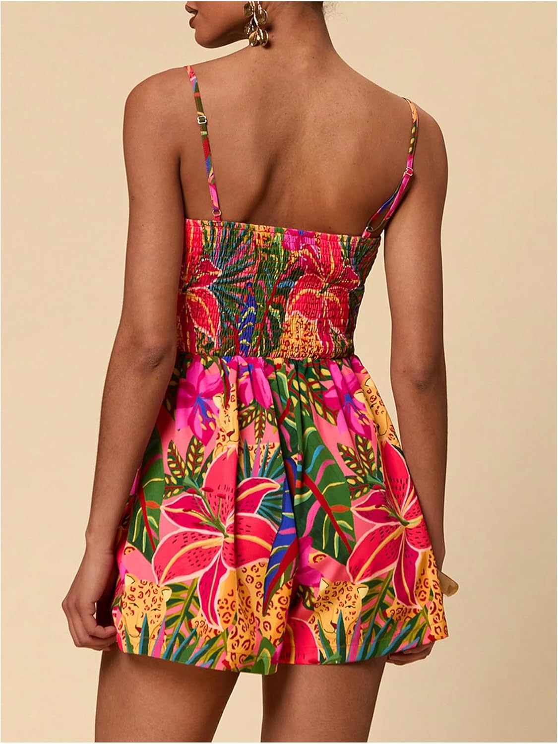 SweatyRocks Women's Spaghetti Strap Floral Print Wide Leg Romper Short Jumpsuit Summer Outfits - Image 2