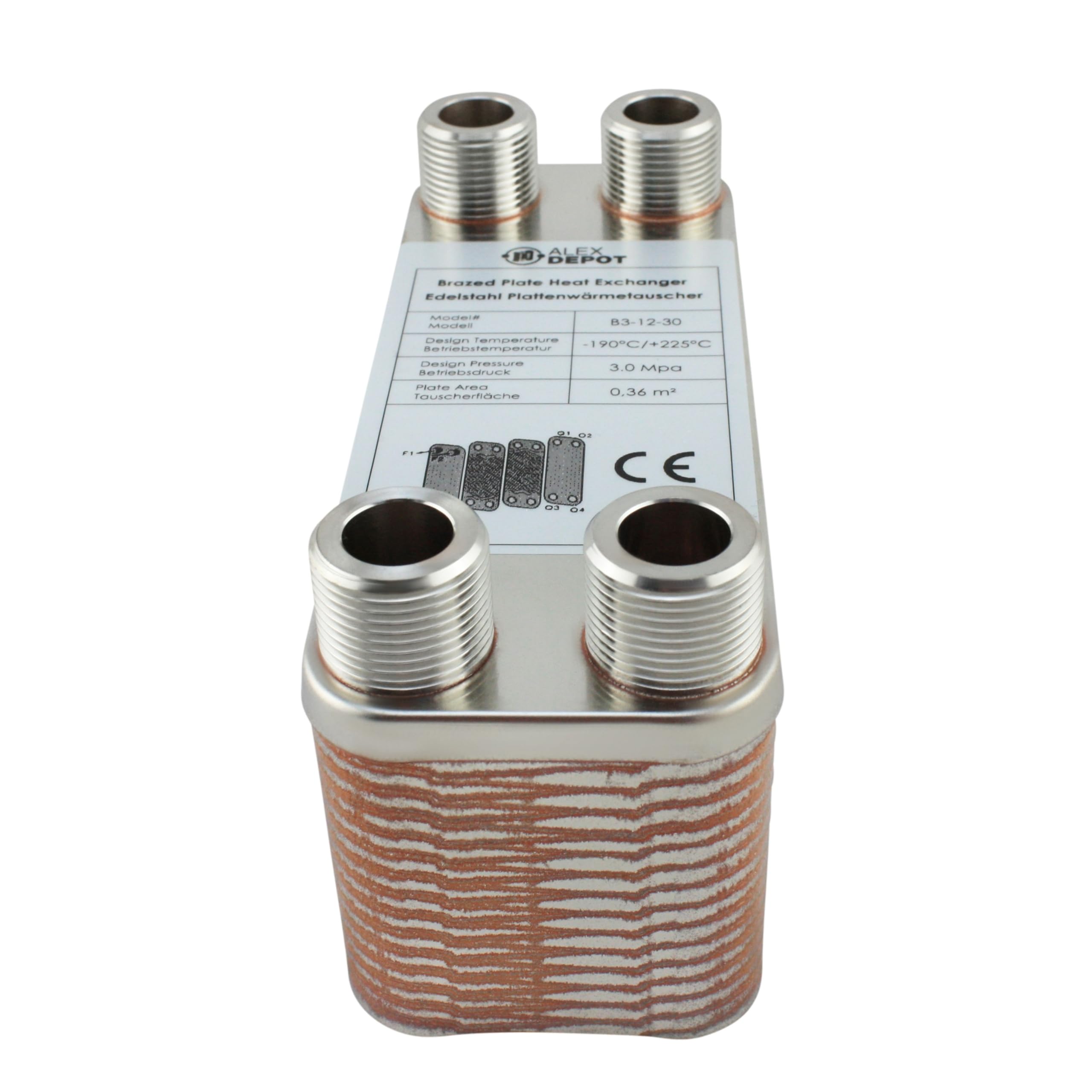 Intercambiador de placa de acero inoxidable B3-12-30 con conector de 4 x 3/4 pulgadas. Calefacción solar de 65 kW (PWT)