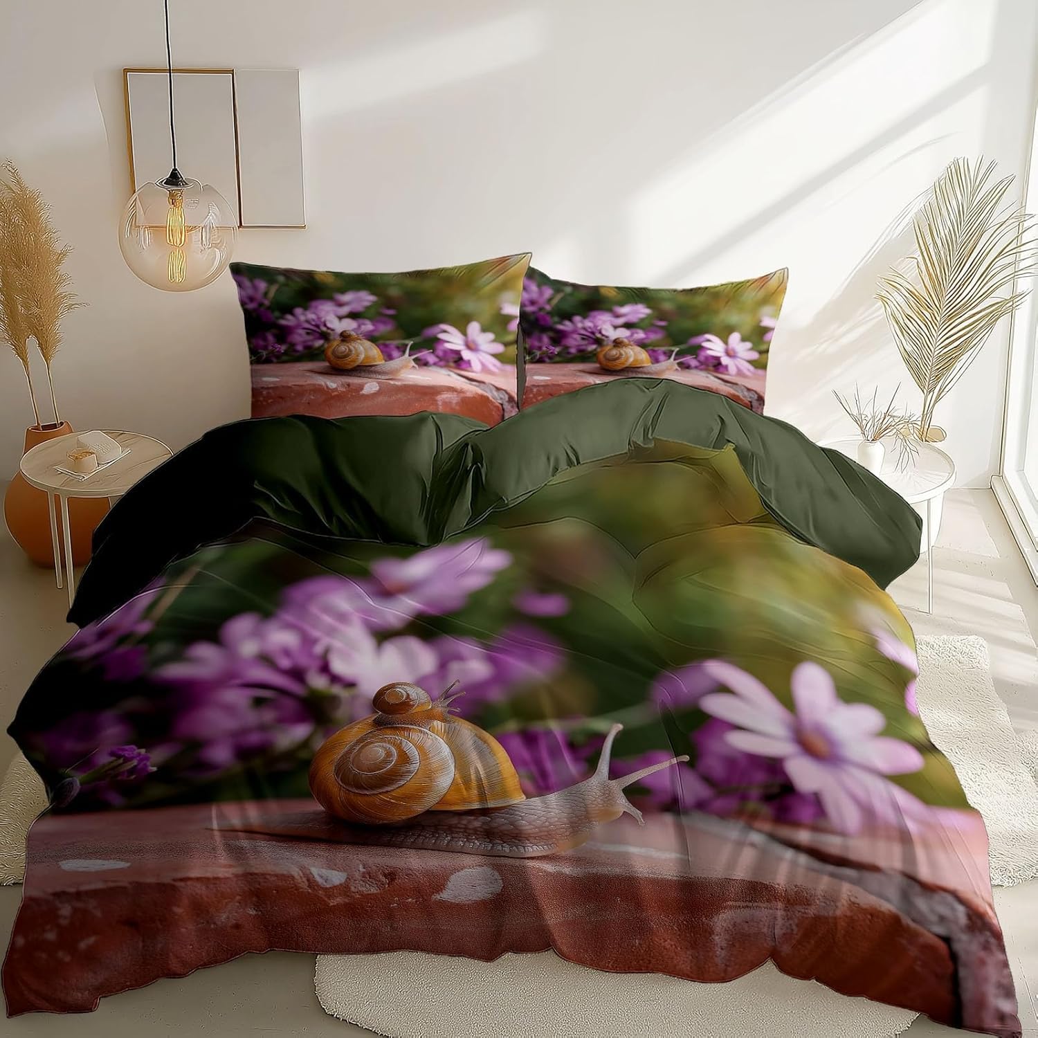 Poszwa na kołdrę 135/150 Naturalne kwiaty 3D Poszewka na kołdrę Ślimak 240 x 220 cm, lekka i wygodna pościel z mikrofibry z zamkiem błyskawicznym i 2 poszewkami na poduszki Łatwa w pielęgnacji M/6404