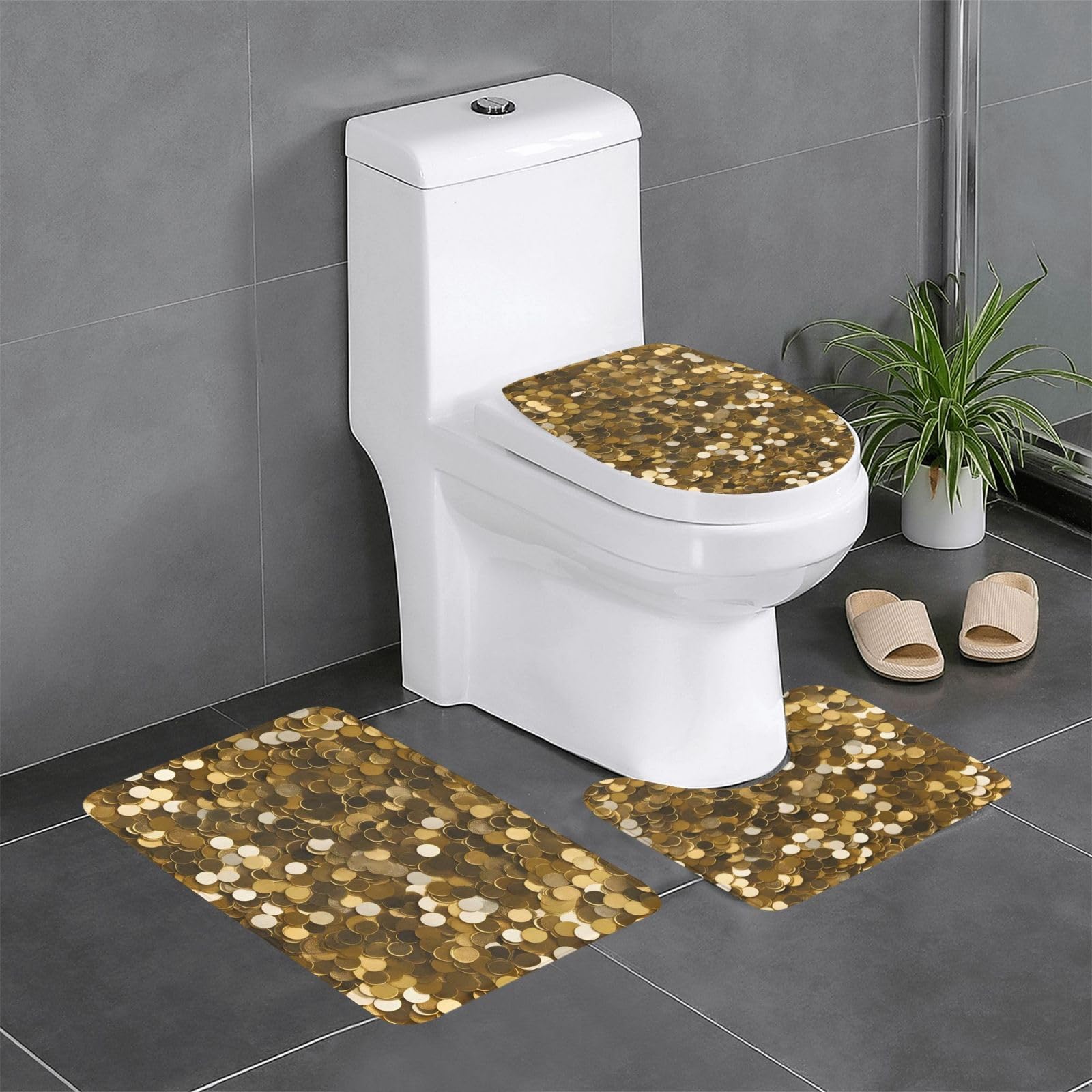 Tapis de salle de bain antidérapants haut de gamme à paillettes dorées scintillantes