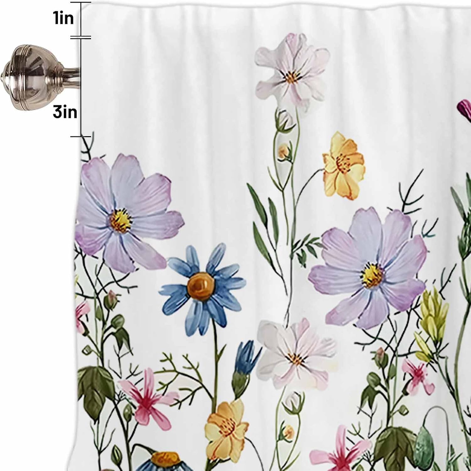 54x18Inch Polyester Watercolor Wildflower Curtain Valance Spring Floral Plant Short Topper Curtains Blue Daisy Rod Pocket Window Treatment Drapes Living Room Kitchen Farmhouse 1 Panel