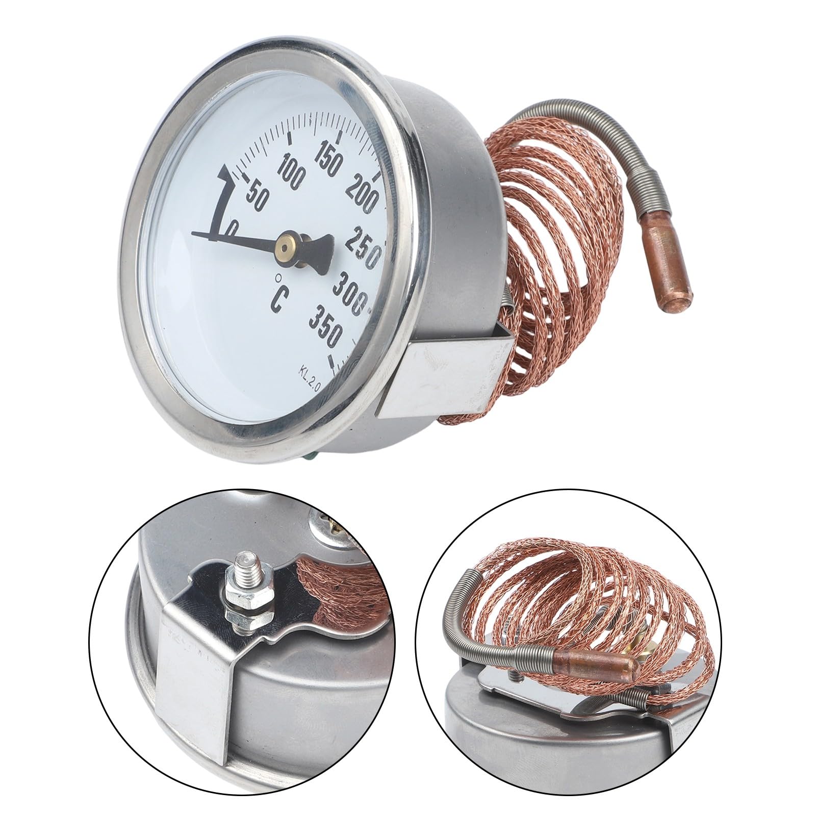 KiraKira Termometro capillare in metallo 0-350C per forno riscaldatore caldaia, quadrante 7 cm con cavo sonda da 1 m, manometro ad alta temperatura per cucina