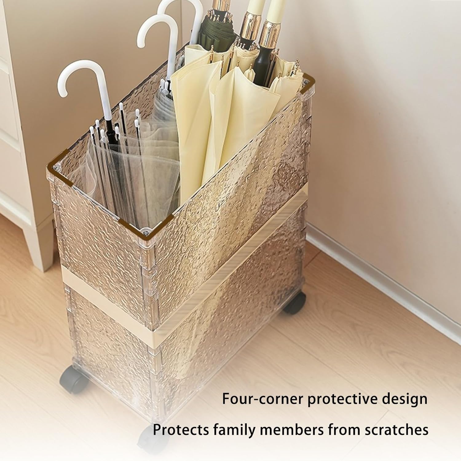 with Wheels, Transparent Plastic Umbrella Holder, Large Capacity Storage Solution for Commercial and Home Use