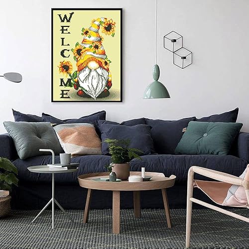 Miniatura 3 de Kits de punto de cruz con estampado de gnomo, kits de punto de cruz para principiantes, adultos, patrones de girasol, dimensiones, kits de bordado,