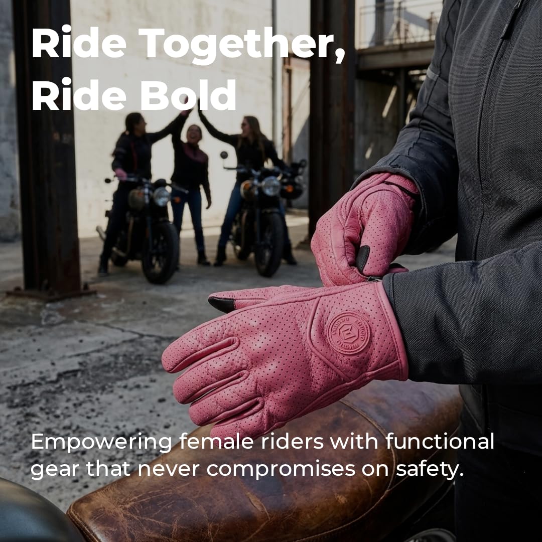 Retro-Leder-Motorradhandschuhe für Damen, Touchscreen-Motorrad-Fahrhandschuhe für Damen, Motocross-Rennen, BMX, MTB, Radfahren