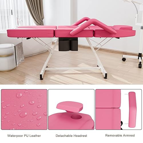 Miniatura 5 de Paddie Cama profesional para tatuajes con bolsillo de almacenamiento, mesa de masaje ajustable con gancho para toalla, silla plegable para clientes