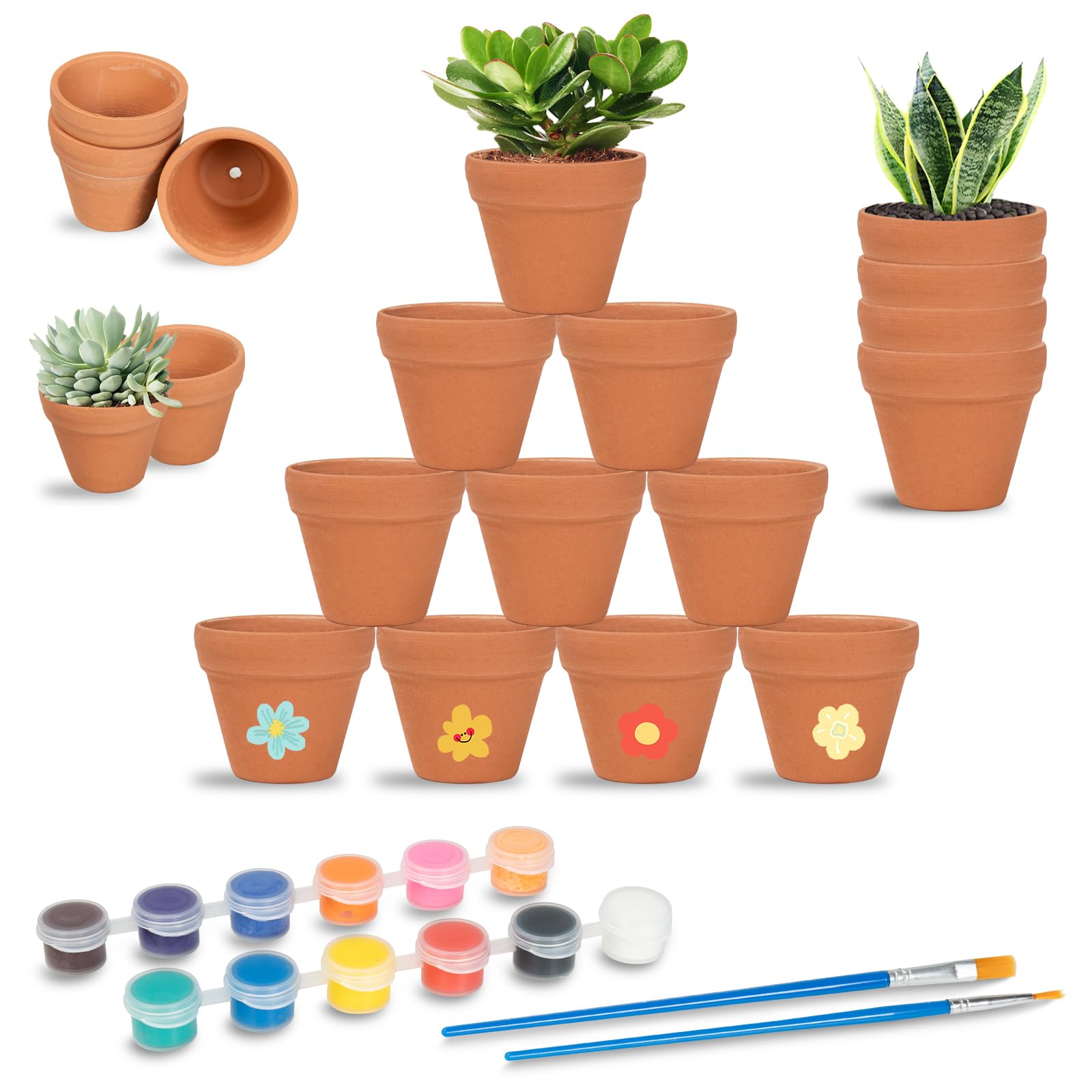 OUNONA Confezione 12 Mini Vasi In Terracotta 3x3,3 Cm Con Foro Di Drenaggio - Ideali Per Piante Grasse, Cactus E Decorazioni Fai Da Te - 3
