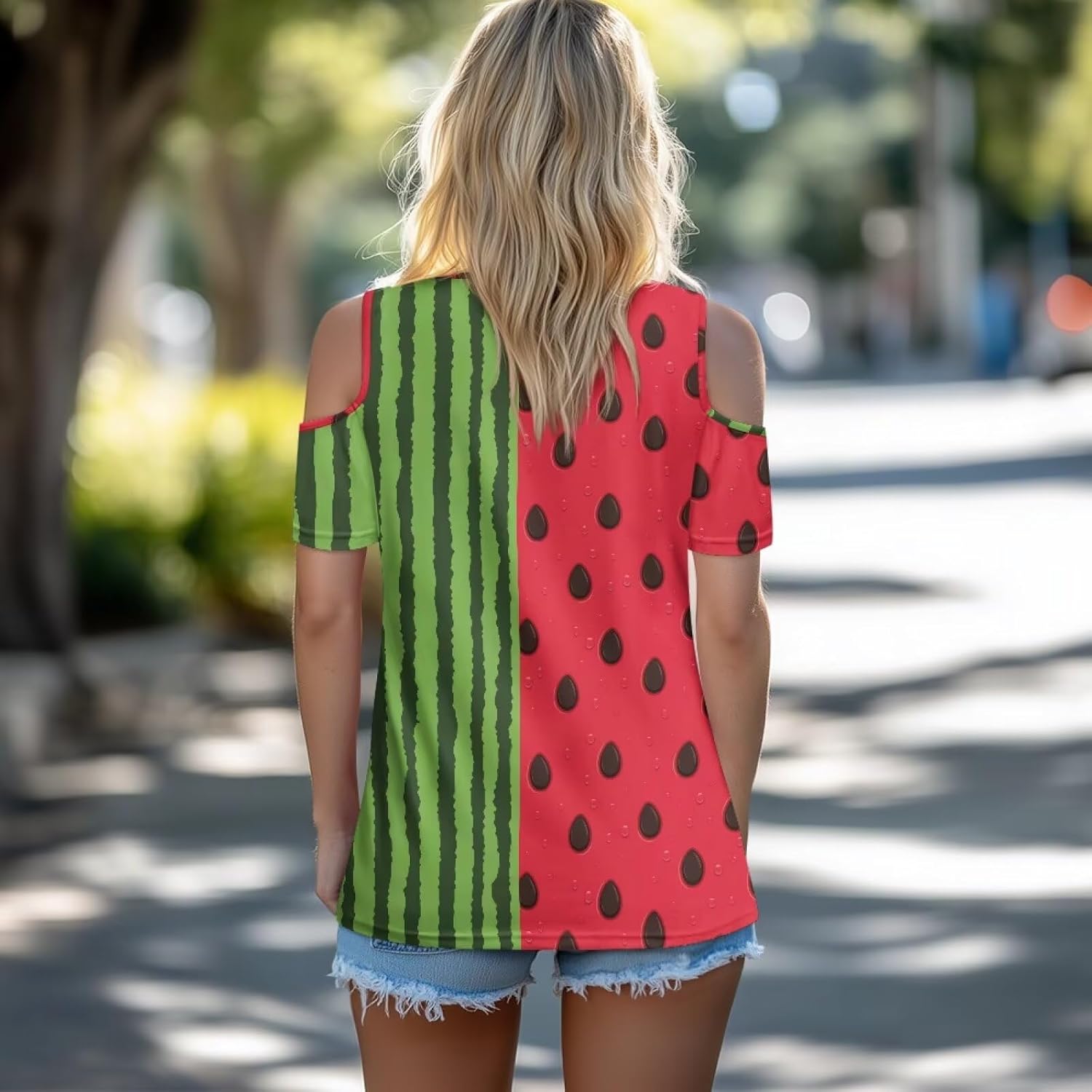 Women's Short Sleeve Cold Shoulder Tops Sexy V Neck Summer Casual Graphic Printed Tees - Image 3