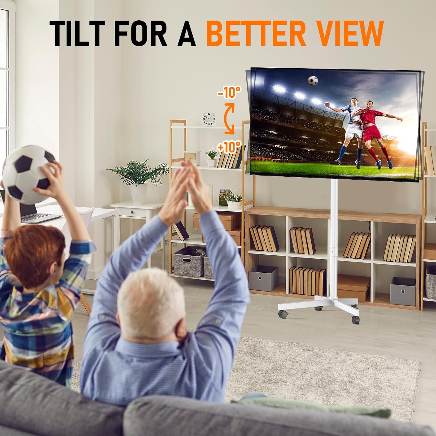 Mobile TV Cart Rolling TV Stand for 23-60 Inch LCD LED OLED Flat Curved Screens up to 88 lbs, Height Adjustable Portable TV Cart with Locking Wheels, Outdoor TV Stand Mount, Max VESA 400x400mm, White