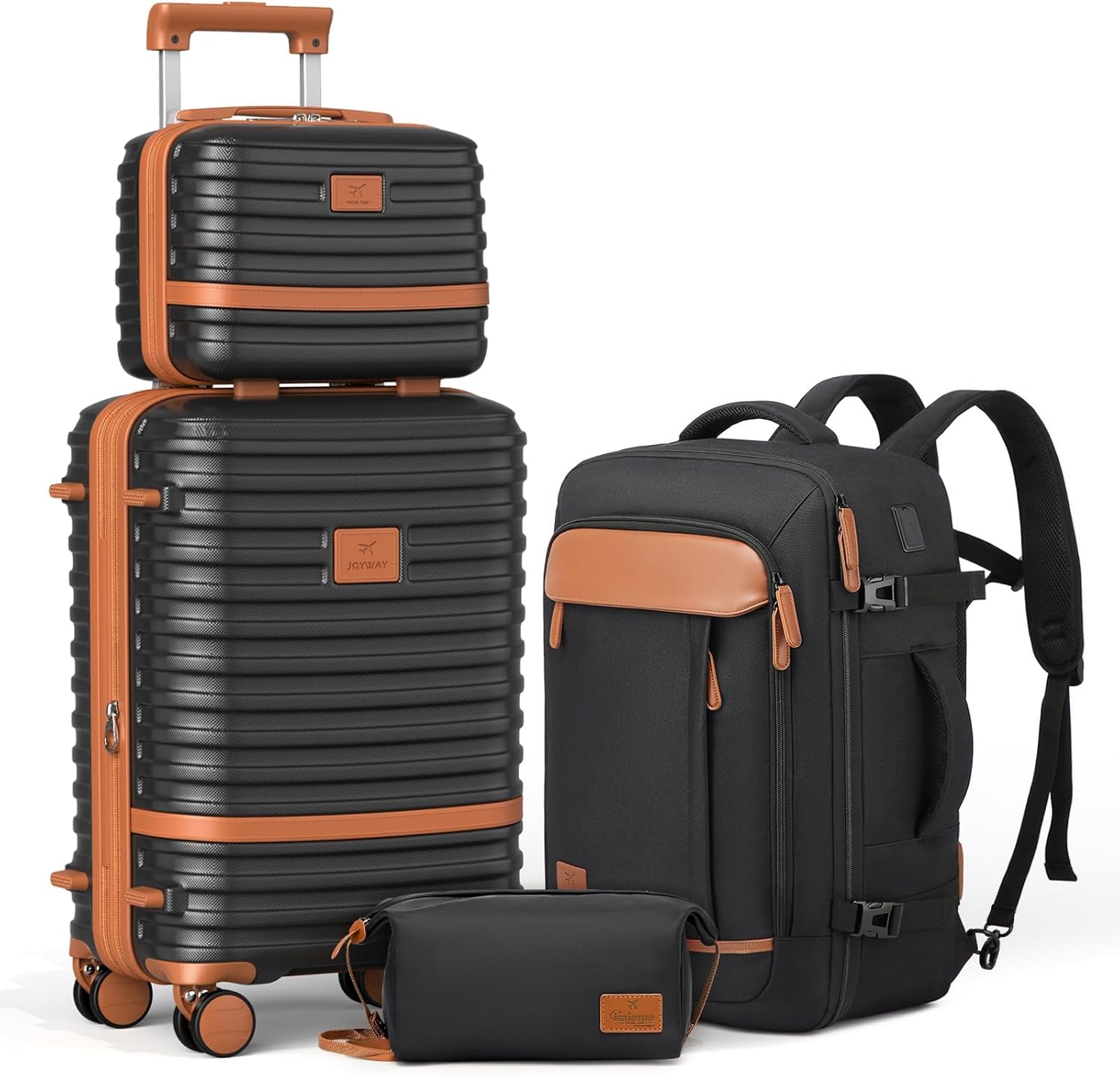 Joyway Expandable Carry on Luggage Sets Airline Approved, Lightweight Hard Shell 20 Inch Carry-on Suitcase with Spinner Wheels, Black