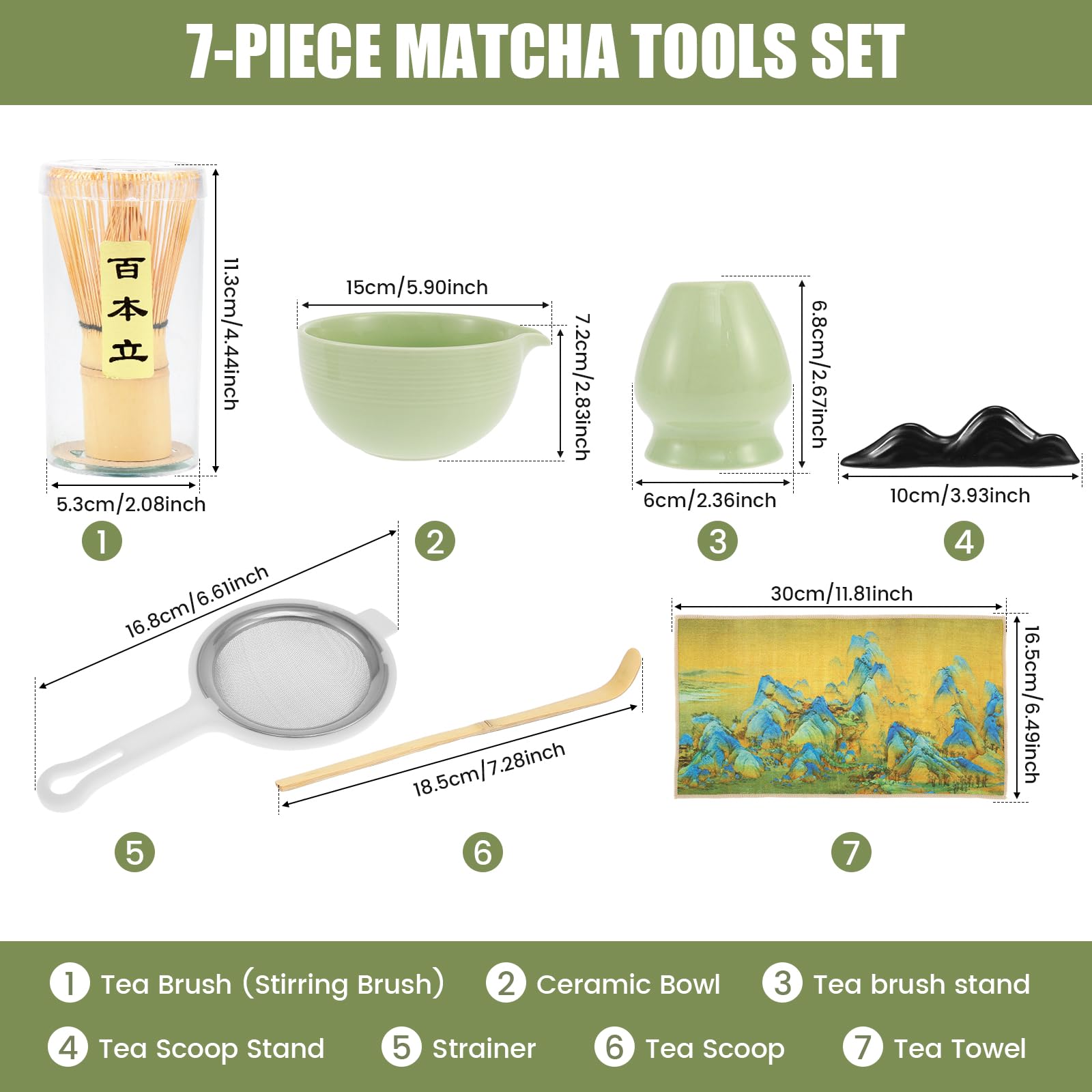 7 Pack Matcha Kit Professional Matcha Whisk Set Complete Matcha