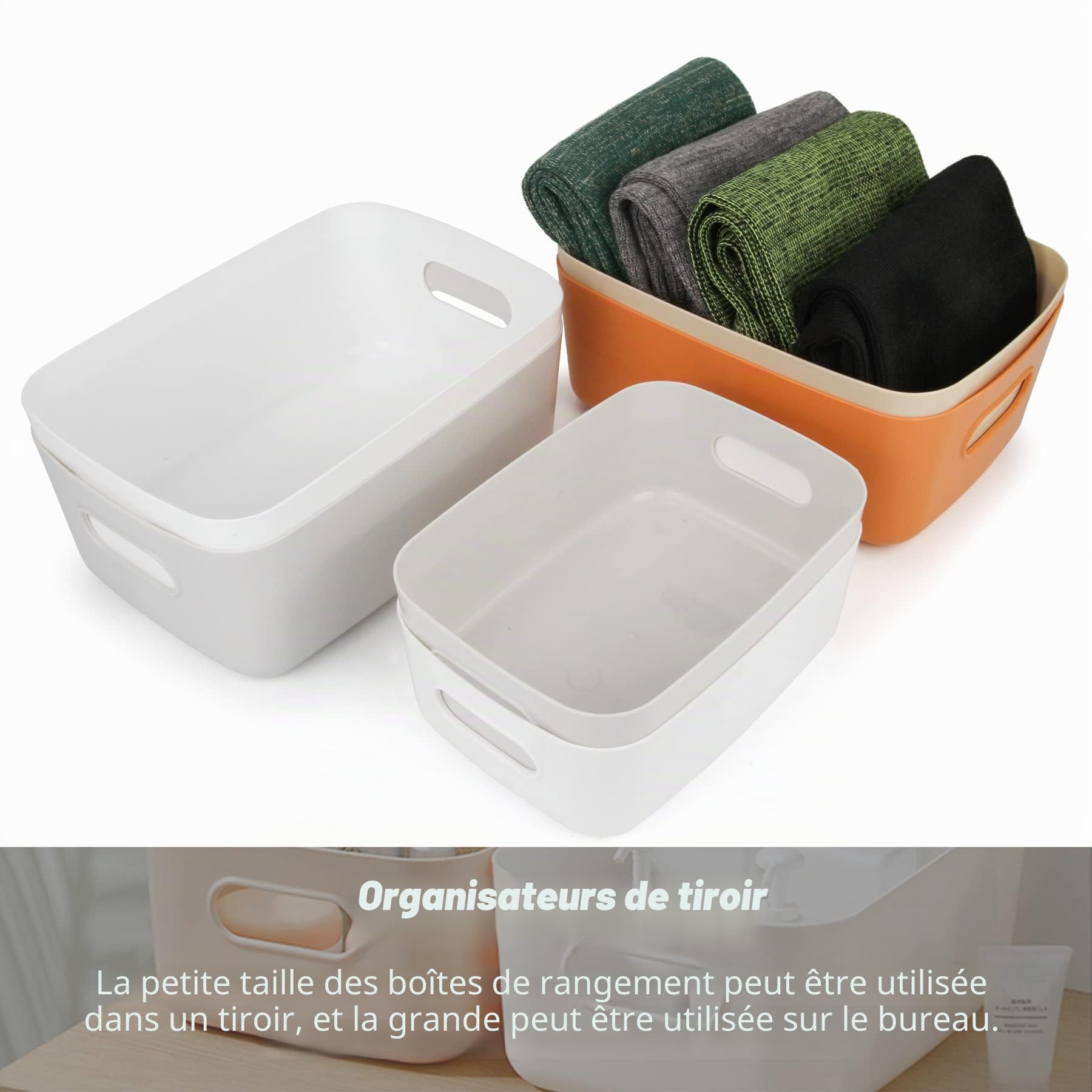Spesh Paniers et Boîtes de Rangement, Lot de 6 Boites de Rangement Plastique Petit Paniers avec Poignée pour Étagères, Cuisine, Bureau(Orange)