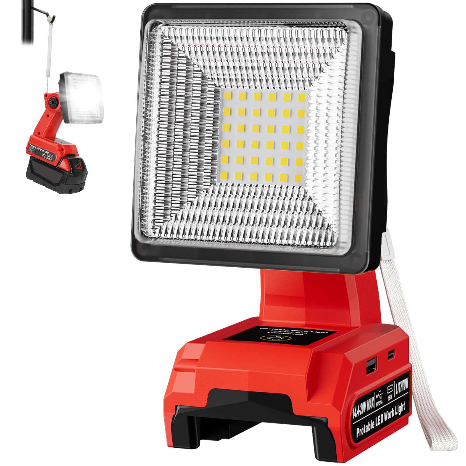 1500LM LED Work Light for Milwaukee M18 18V Battery, 25W Portable Flood Light with USB &amp; Type-C Ports, 90° Rotatable Head Cordless LED Light for Emergency, Workshop, Indoor and Outdoor Use (Tool Only)