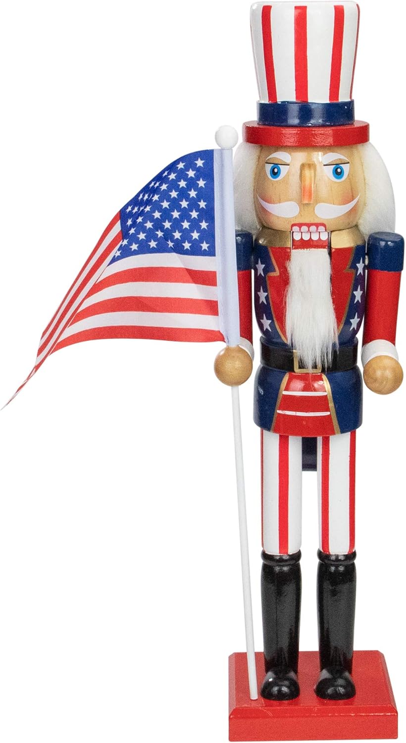 Northlight Decorative Wooden Patriotic Uncle Sam Christmas Nutcracker, 15", Red/White/Blue