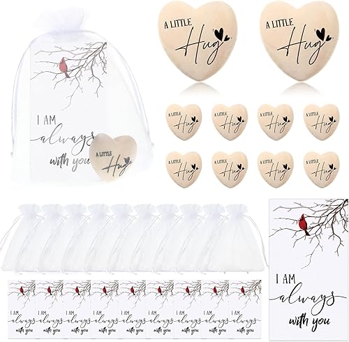 Roowest 50 juegos de recuerdos de celebración de la vida, recuerdos funerarios a granel con bolsillo de madera, fichas de corazón, tarjetas de