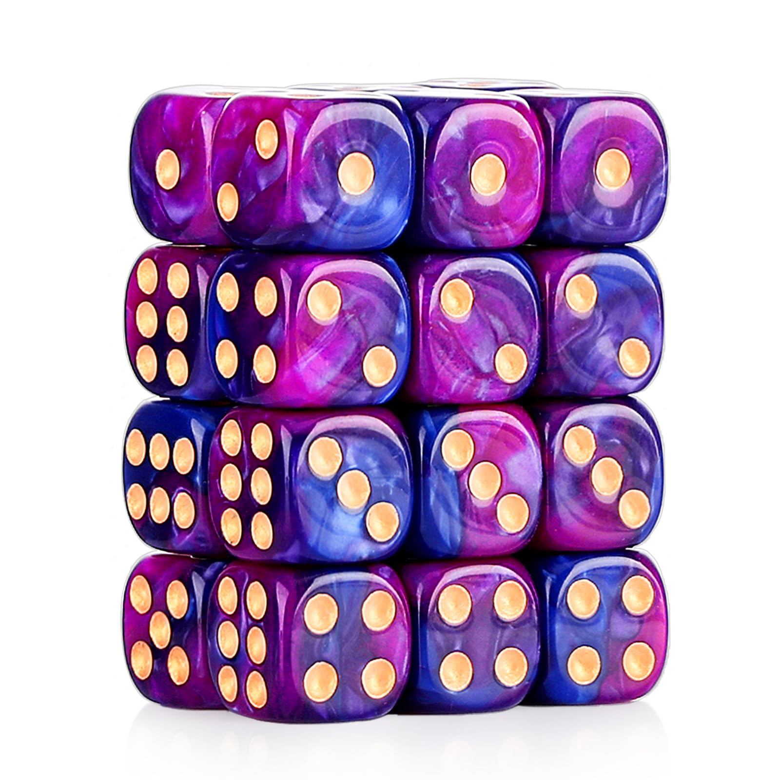 24 of Pack 16MM 6 Sided Dice Set,Two Colours D6 Game Dice Set, 6 Sided Standard Dices for Yahtzee, Bunco or Teaching Math,with Portable Dice Pouch(Purple and Blue) โ image 1