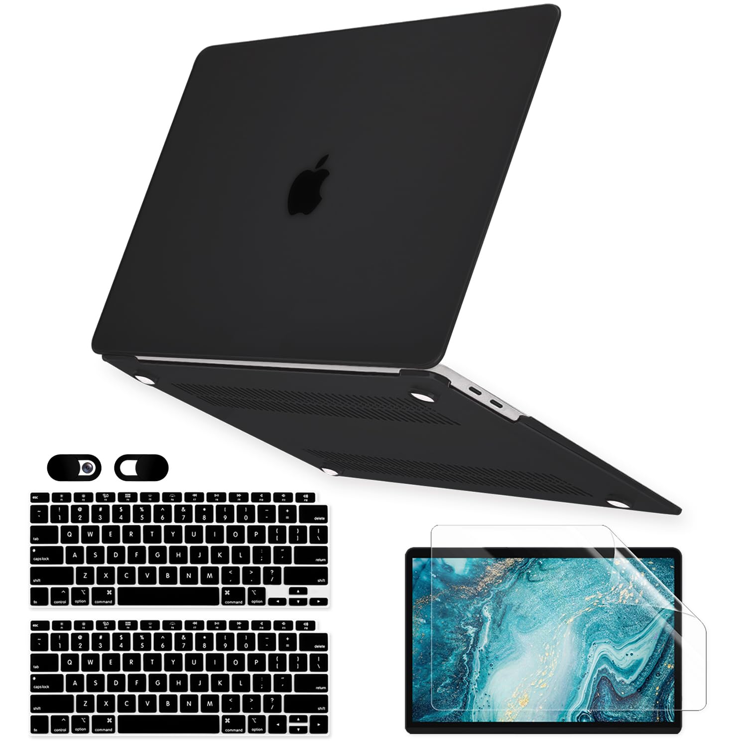 Matt Black Case for MacBook Air 13 inch M1 A2337 A2179 A1932 2022 2021-2018 Release with Touch ID Retina Display, 6 in 1 Plastic Hard Shell&Keyboard