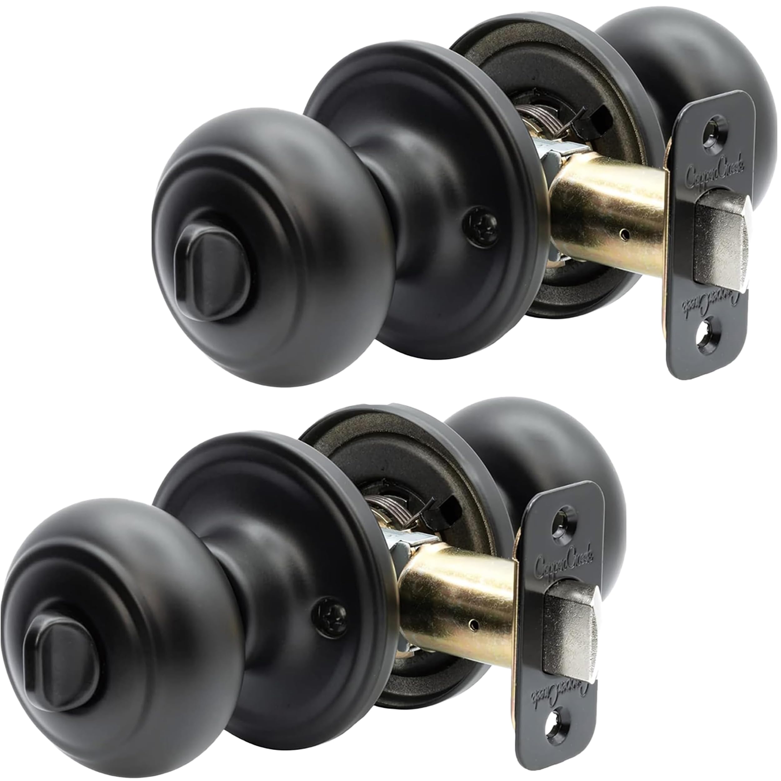 Copper Creek Colonial Privacy Interior Door Knob – ANSI Grade-3 Certified, Modern Heavy Duty Handle, Easy Install and Reversible for Bedroom, Bathroom and Closets – Matte Black (2 Pack)