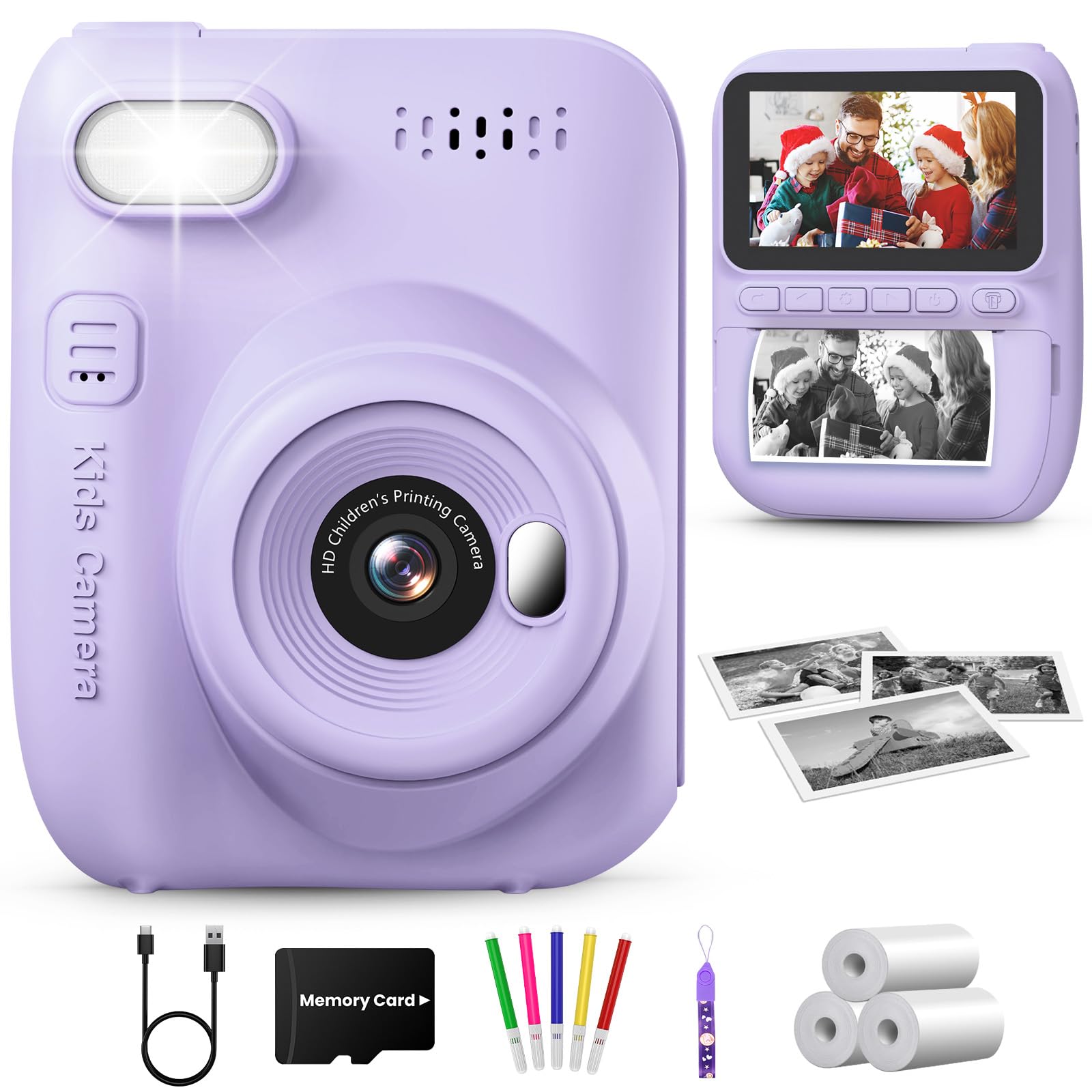 GREENKINDER Macchina Fotografica Bambini Istantanea,3,0 Pollici 14MP Fotocamera Istantanea Bambini Scheda Memoria,1080P Fotocamera Digital per Bambini,Giocattolo Regalo Natale per Bambino da 3-12 Anni