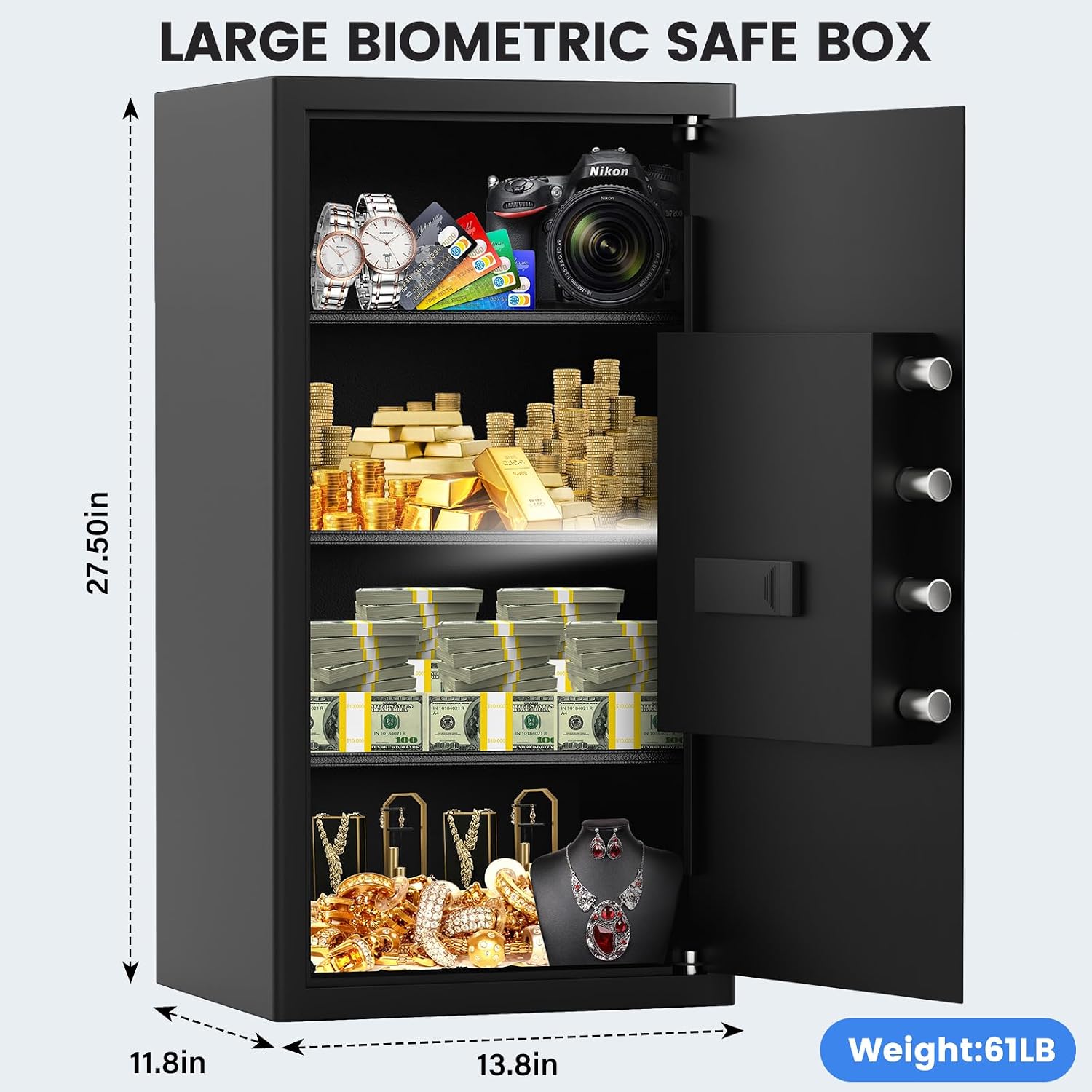 7.0 Cub Large Home Safe Fireproof Waterproof, Digital Safe Box with Combination Lock, Spare Key and Removable Shelf, Anti-theft Fire Safes for Home Ammo Medicine Jewelry