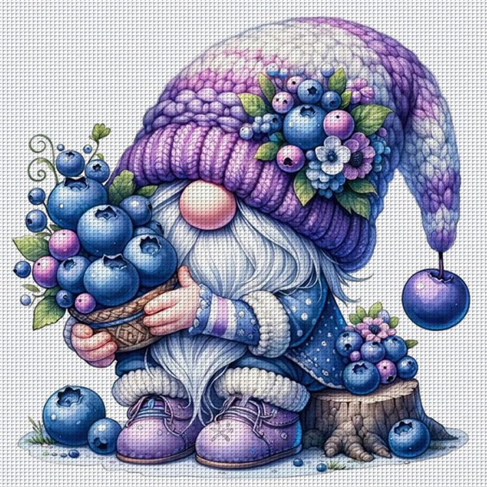 Hi-Y2kgirls Blueberry Gnome Stamped Cross Stitch Kits- 11Ct Cross Stitch Kits For Beginners Adults Needlepoint Cross-Stitch, Gnome Patterns Needlecrafts Embroidery Kits Arts Crafts