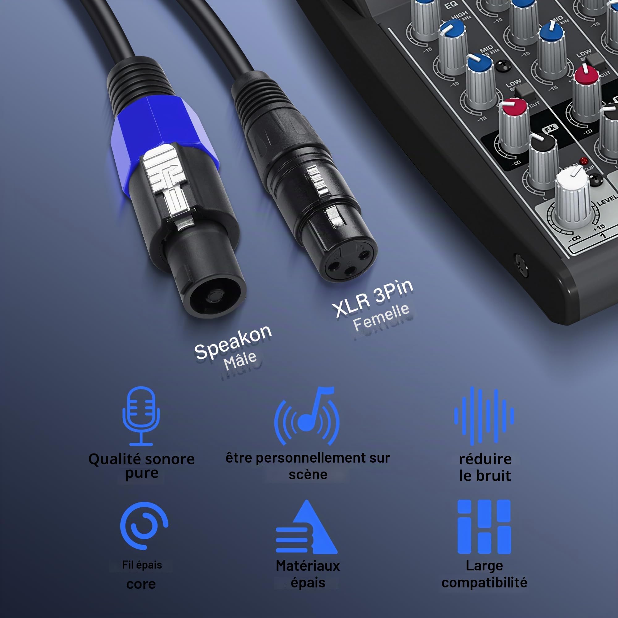 SinLoon Câble Speakon vers XLR, 18 AWG Speakon vers XLR femelle à 3 broches, câble d'extension audio avec Twist Lock pour amplificateur Pro DJ PA Stage (1,8 m mâle Speakon)