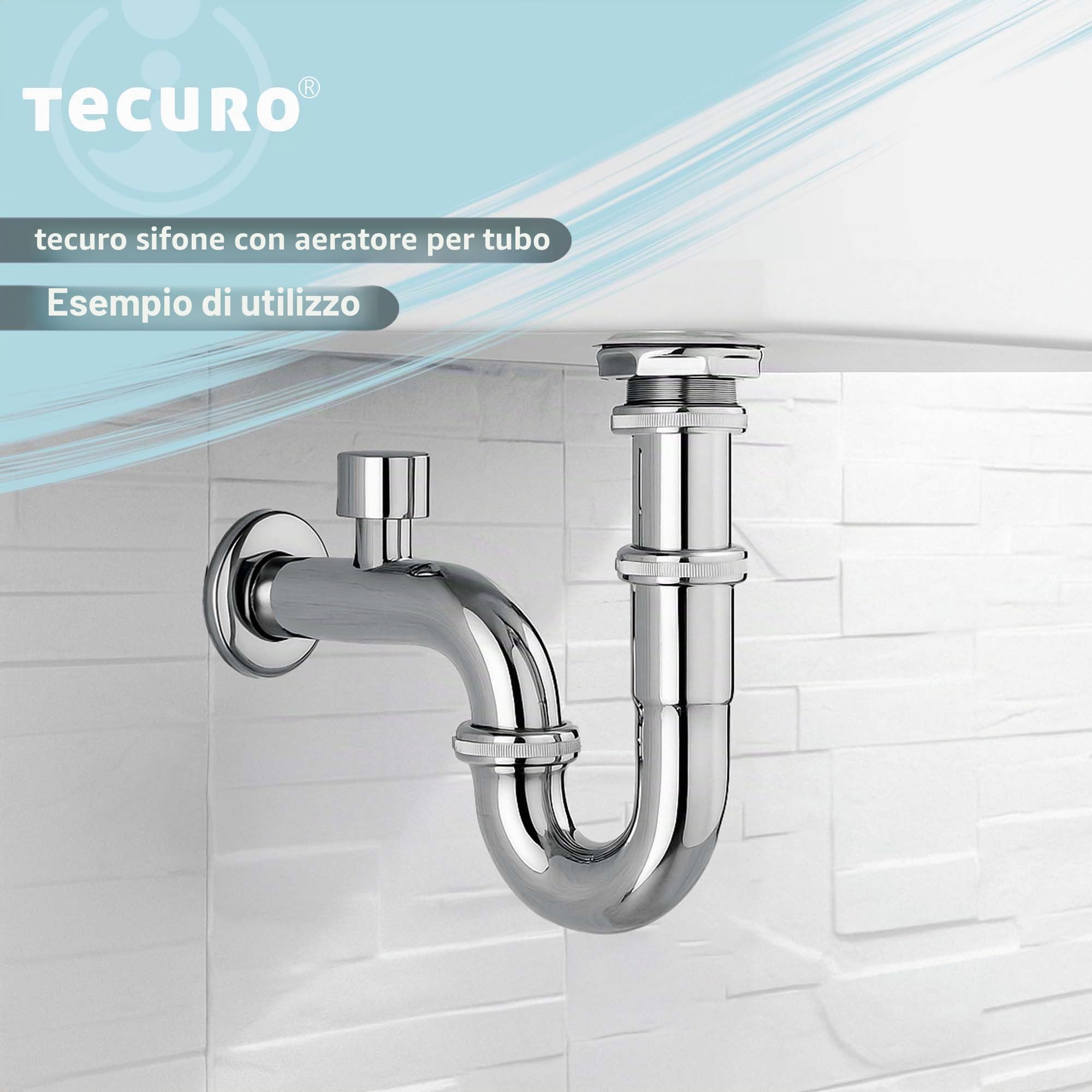 tecuro Chiusura antiodore per sifone lavabo con aeratore tubolare, extra lunga - ottone cromato