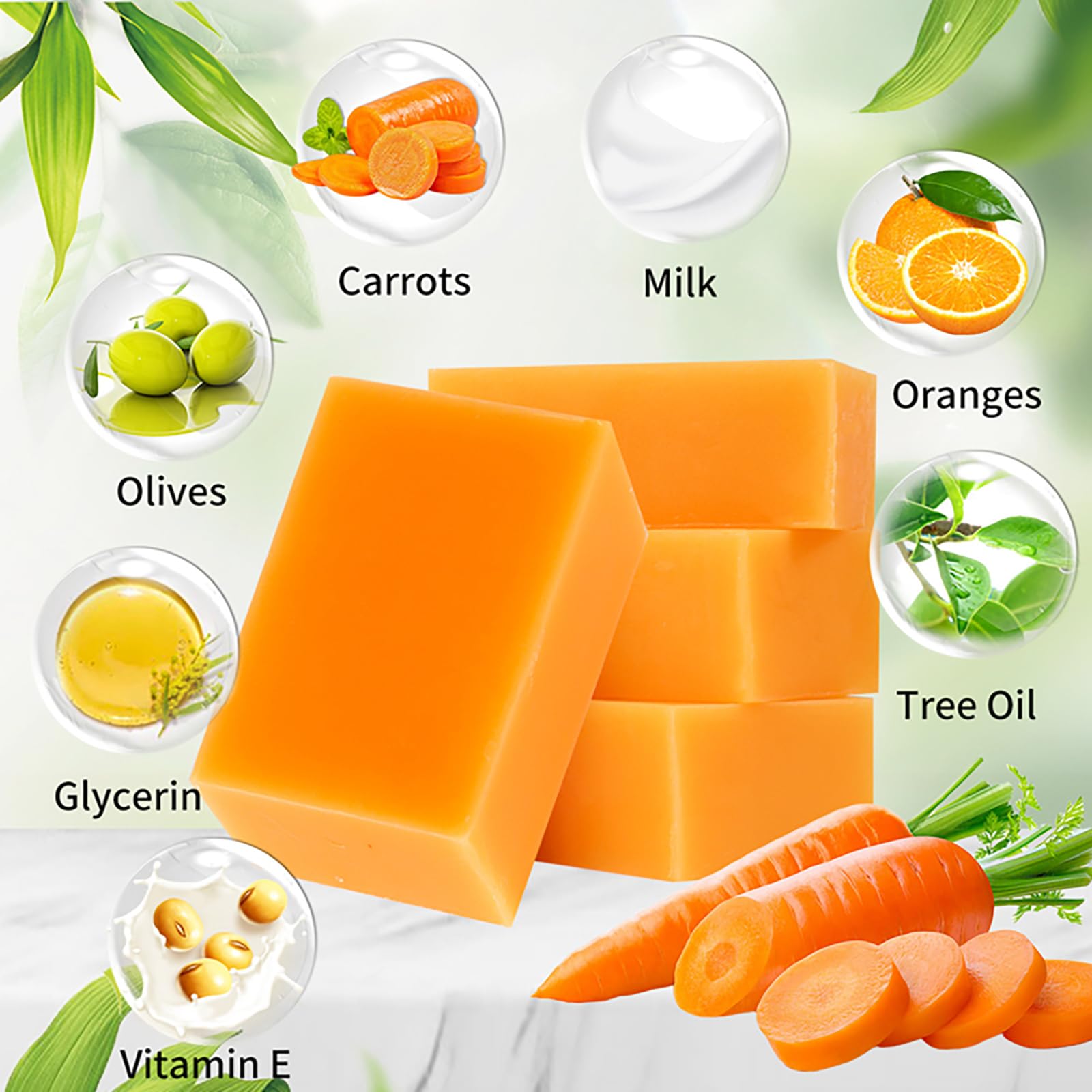 AILKE Pure Natural Carrot Whitening Serum mydło w kostce, czyste plamy i resztki makijażu, redukuje ciemne plamy, mydło rozjaśniające skórę twarzy, ciała, rąk, 200 g (5 szt.)