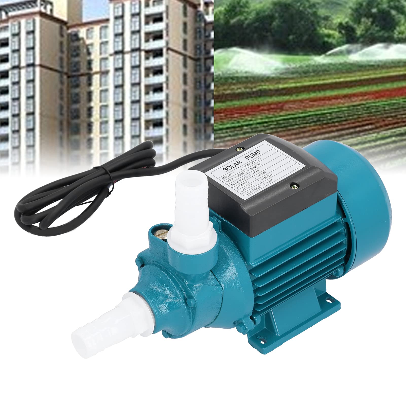 Ejoyous 12V Bomba de Agua, Bomba de Jardín Bomba Sumergible Innovadora Bomba de Riego 180W 15m Altura de Elevación 1.5m³/H Caudal, para Hogar Agricultura Riego