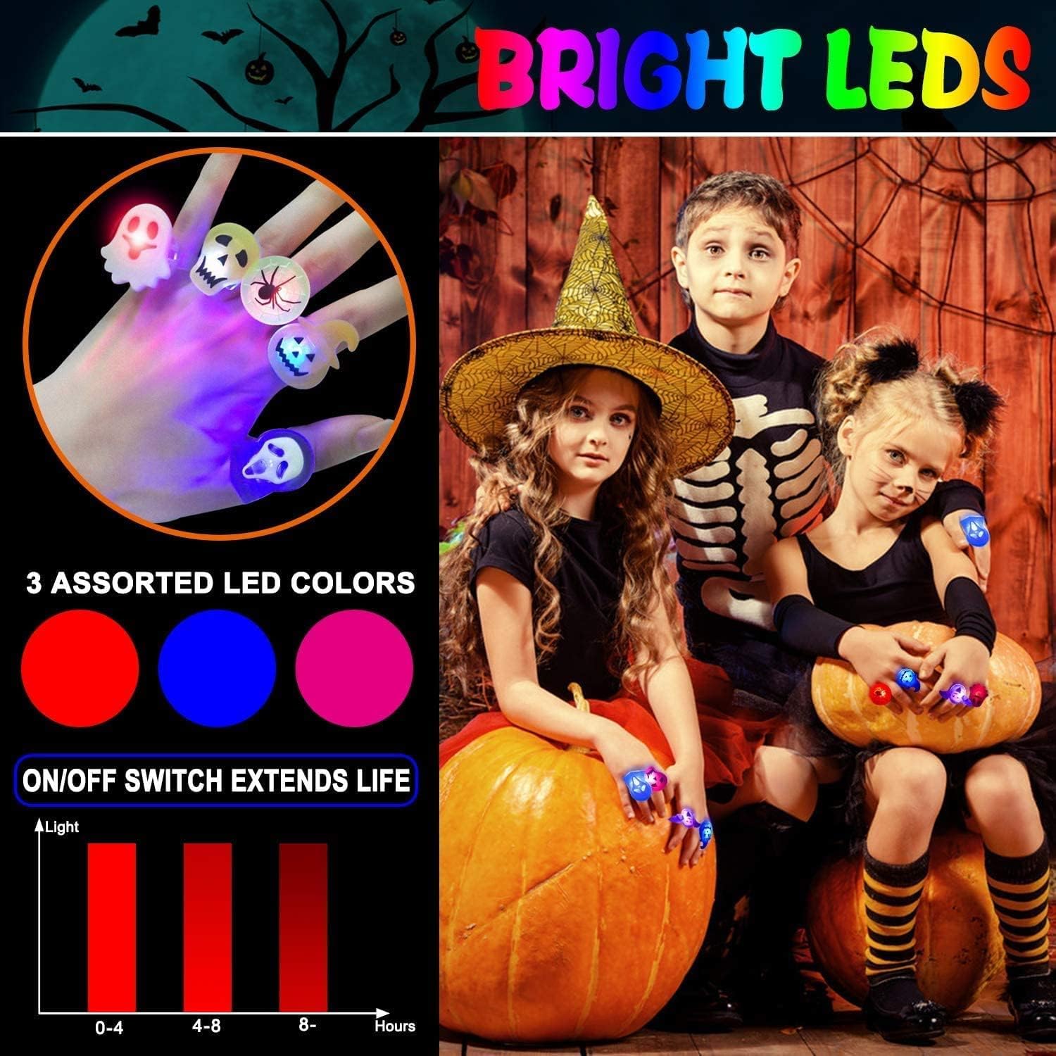 Halloween Party Favors for Kids Adults 50Pcs Halloween Treats Toys Bulk Light Up Rings Gifts Flashing LED Glow In The Dark Party Supplies Goodie Bag Fillers Stuffers Non Candy Treats Prizes Decorations