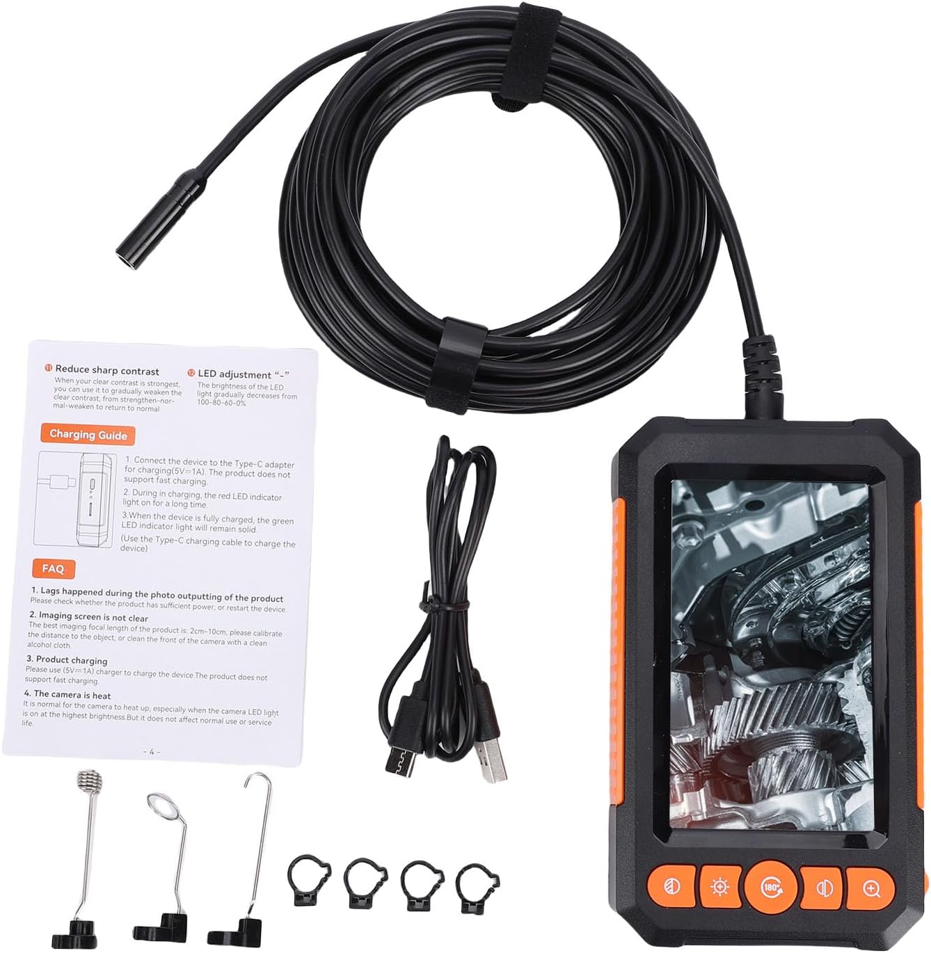Fafeicy Industrial Endoscope with Light 4.3 Inch Screen 10m Cable 8mm Single Lens IP67 for Car Pipe Inspection Mechanical Check