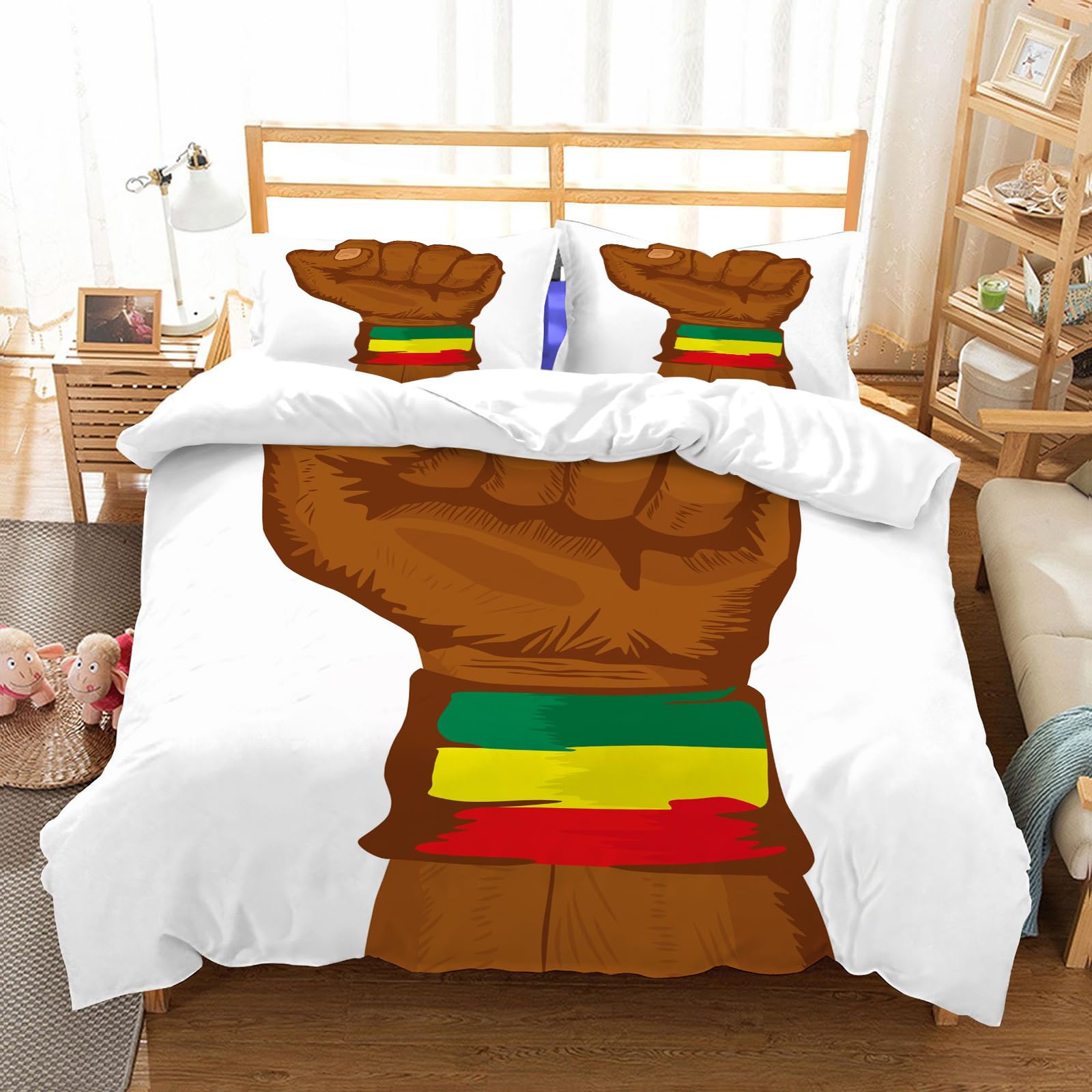 Linge de lit reggae vert jaune rouge pour chambre chaleureuse