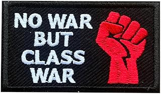 No War But Class War Hook and Loop Patch, Red Hand Fist 3 Inches Hook and Loop Embroidered Applique Patches, DIY Accessories for Backpacks Army Vests Dog Harness Clothes, Socialist Gifts