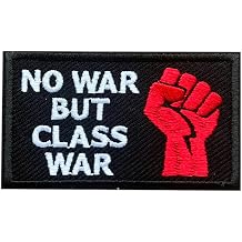 No War But Class War Hook and Loop Patch, Red Hand Fist 3 Inches Hook and Loop Embroidered Applique Patches, DIY Accessories for Backpacks Army Vests Dog Harness Clothes, Socialist Gifts