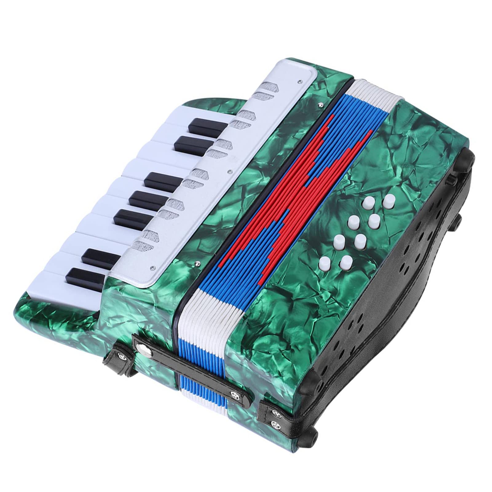 Domary Fisarmonica 17 Tasti 8 Bassi Strumento Musicale per Pianoforte per Principianti Leggero Resistente Durevole Cinturino Regolabile Bambini Rosso Blu Verde Blu Navy (Verde)
