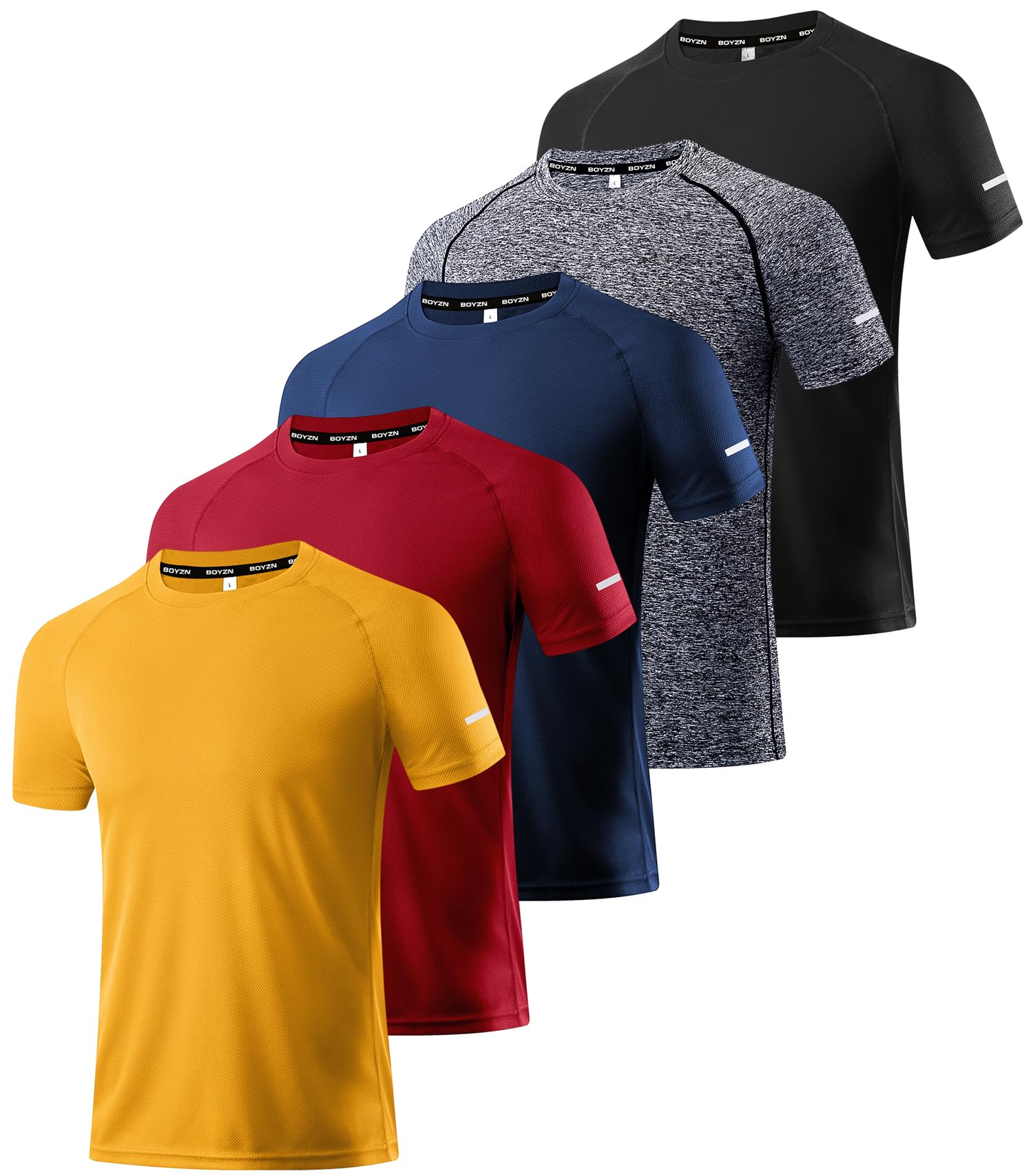 Boyzn 5er Pack Sport Tshirts Herren, Funktionsshirt Herren Kurzarm Laufshirt, Schnelltrocknend Atmungsaktiv Sport Shirt Männer, Sommer Fitness Trainingsshirt Sportshirt Kurzarm Gym T-Shirts 5P07-3XL