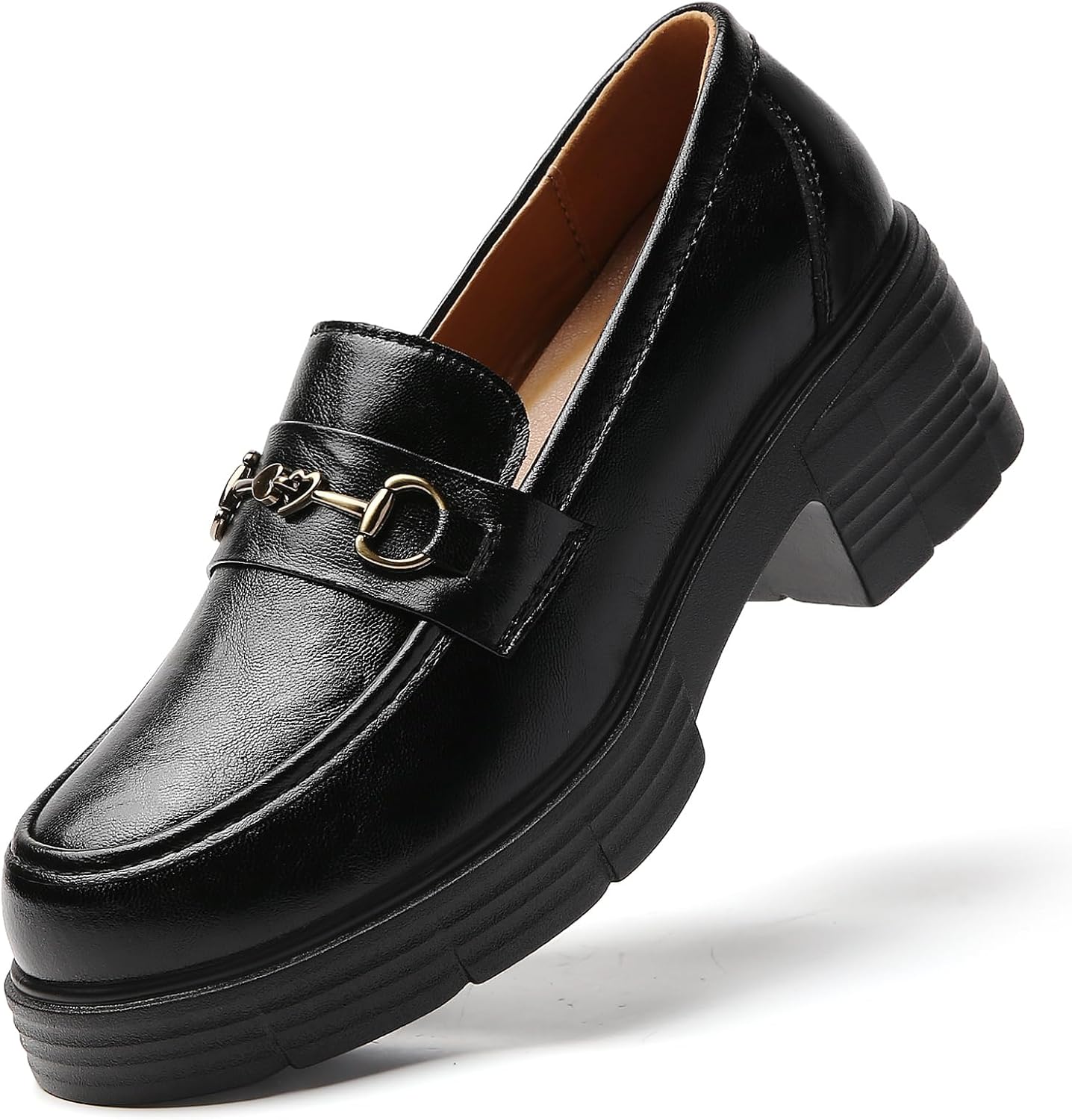 Loafers for Women Penny Platform Loafers Slip-ons Chunky Heel Shoes Comfortable Bus...