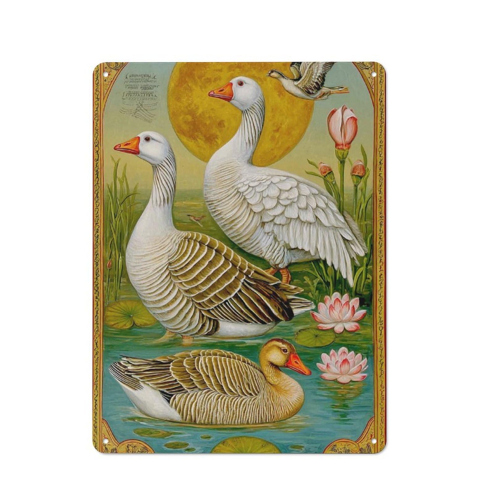 Junmoney Geese By Moonlight Tin Wall Plaque 40X30cm With For Bar Or Restaurant, Autumn Wall Decor For Hospitality Decor Collectors